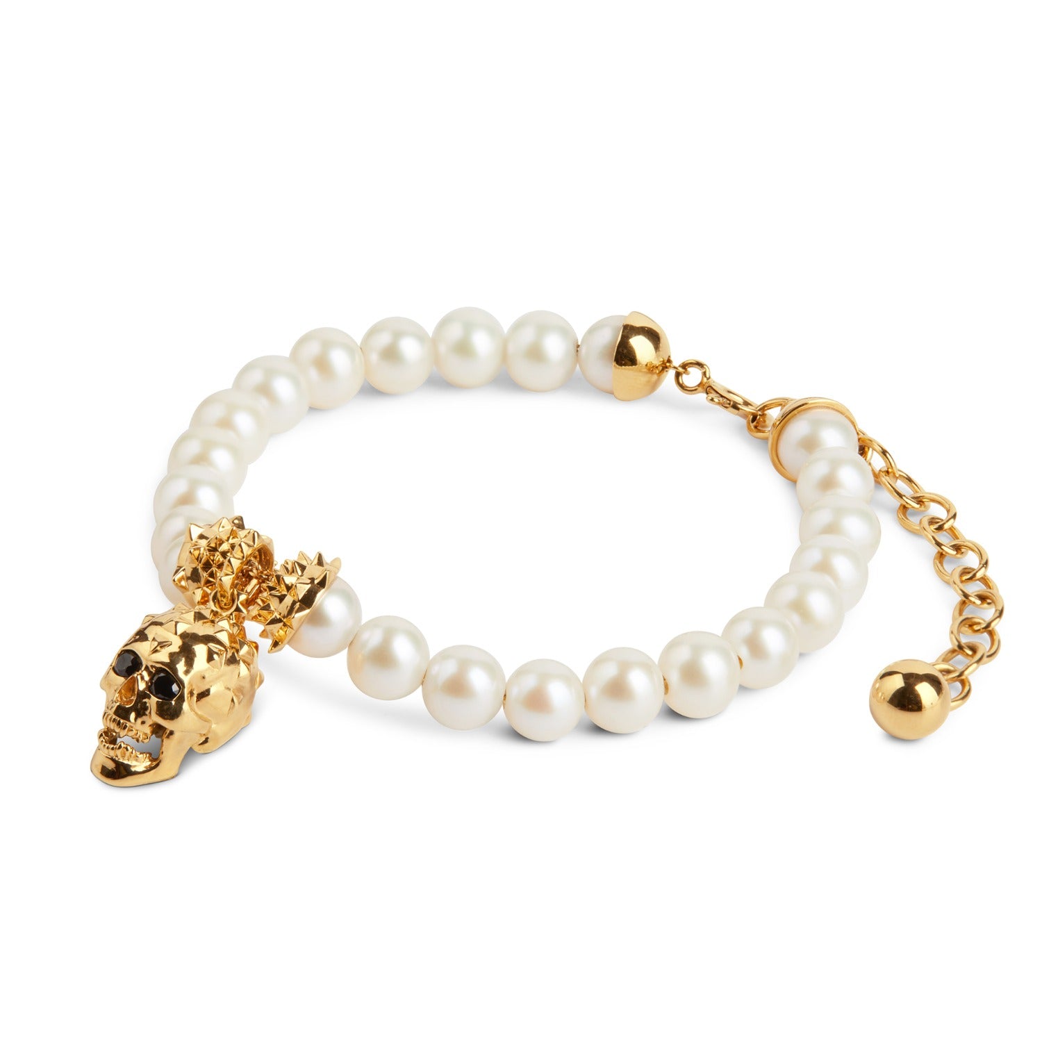 Skull Pearl Bracelet Gold Ivory