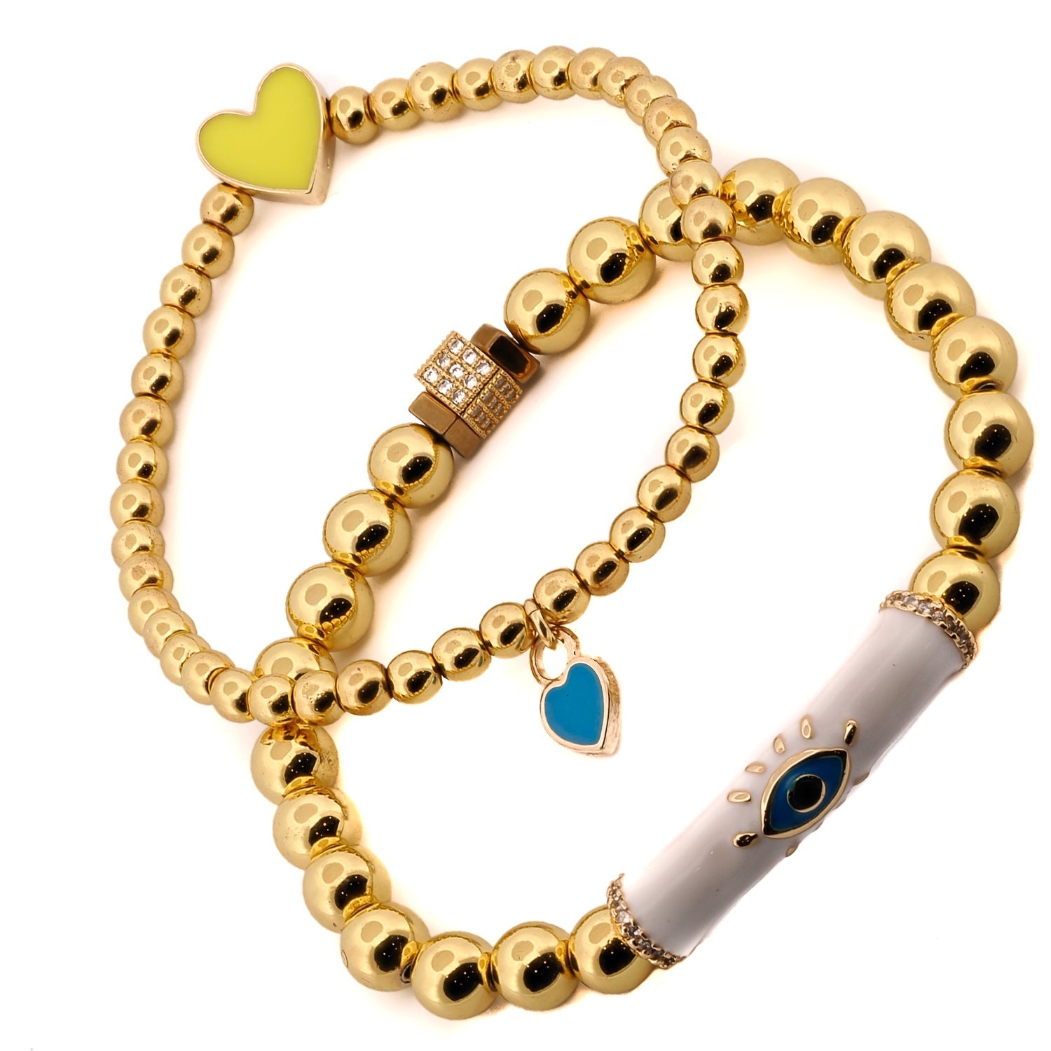 Evil Eye Love Gold Beaded Bracelet Set