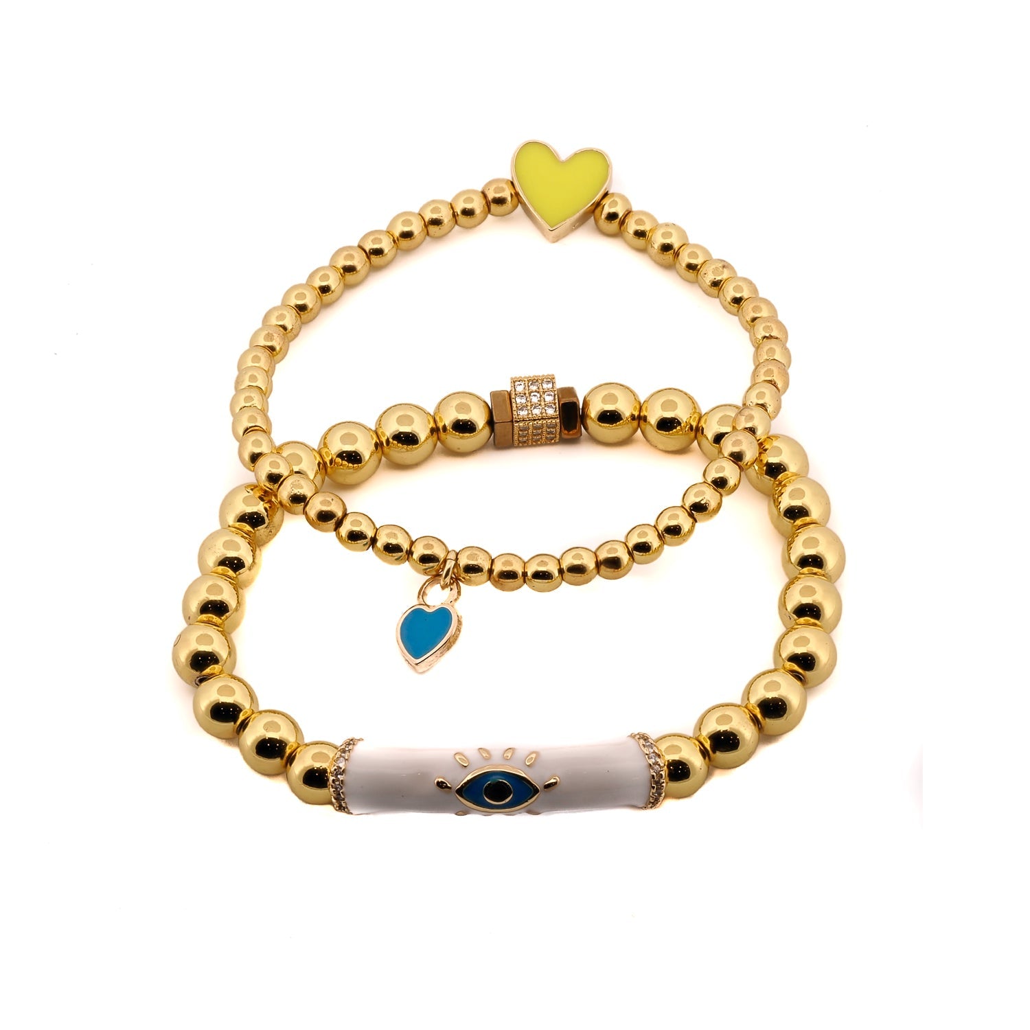 Evil Eye Love Gold Beaded Bracelet Set