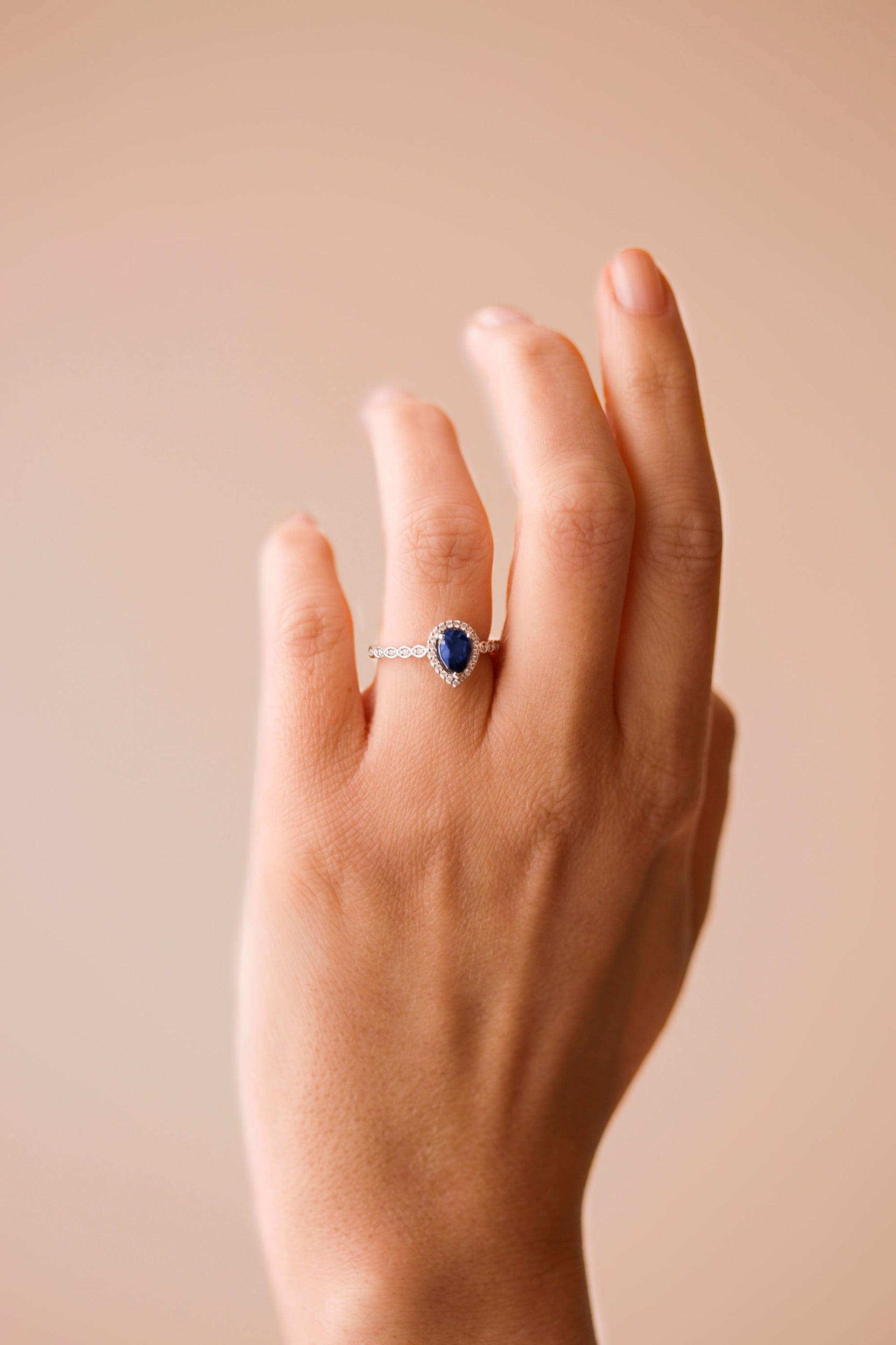 Lyra White Gold Lab Grown Diamond Created Sapphire Vintage Inspired Ring