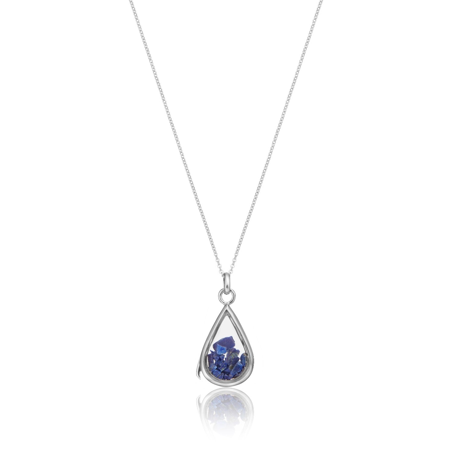 Sterling Silver Glass Lapis Filled Teardrop Locket