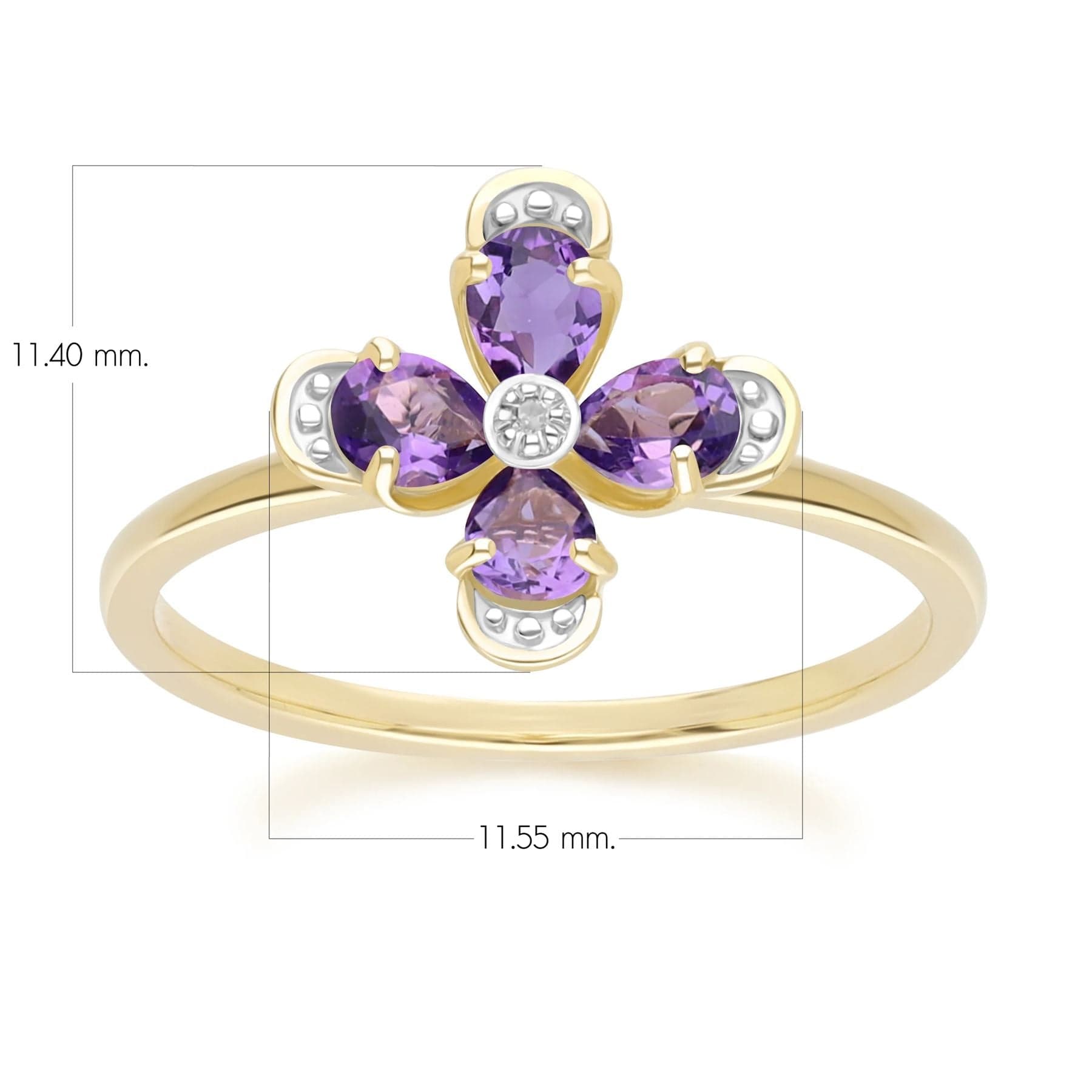 Floral Amethyst Diamond Ring In Yellow Gold