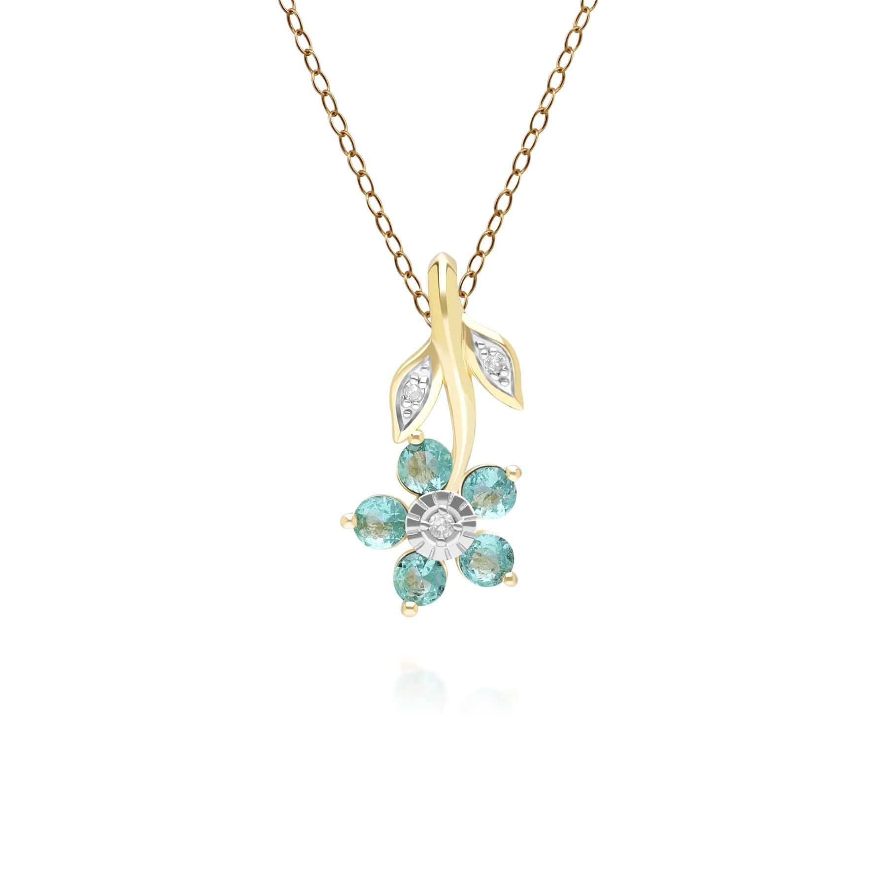 Floral Emerald Diamond Pendant Necklace In Yellow Gold