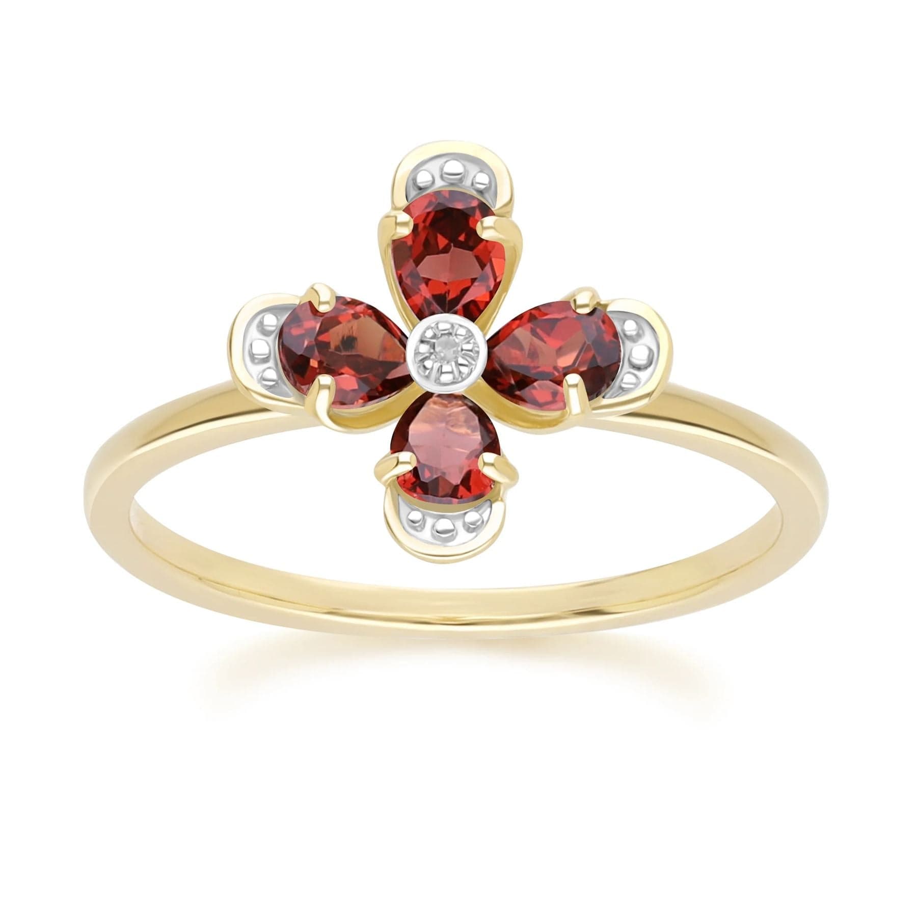 Floral Garnet Diamond Ring In Yellow Gold