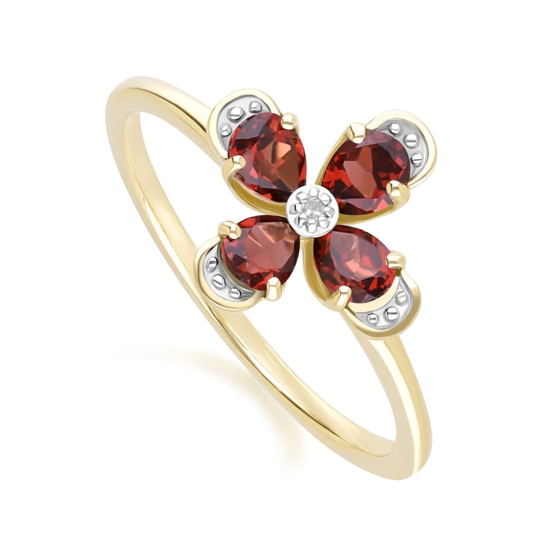 Floral Garnet Diamond Ring In Yellow Gold