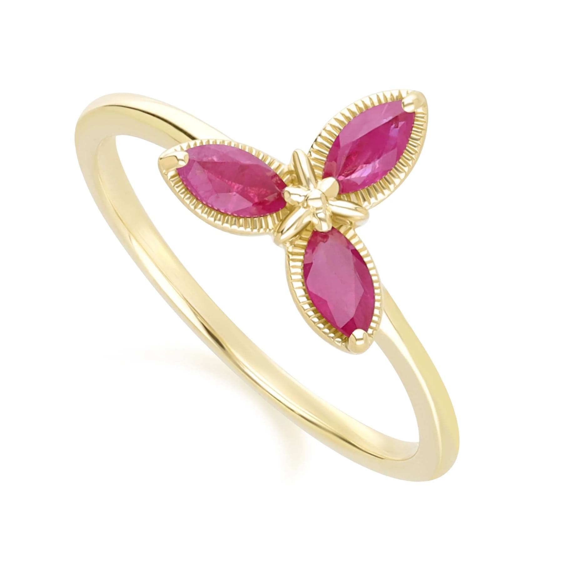 Floral Marquise Ruby Ring In Yellow Gold