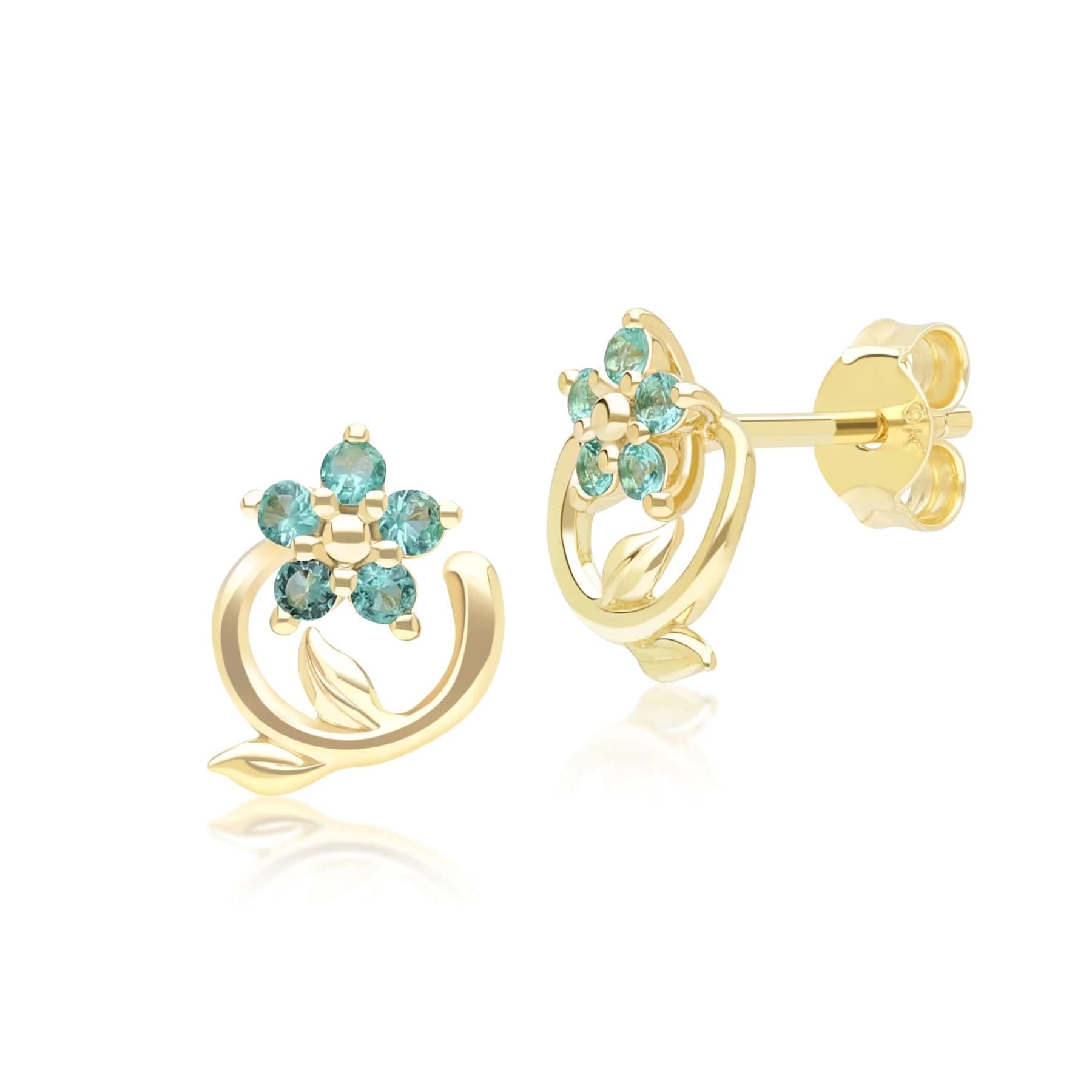 Floral Vine Emerald Stud Earrings In Yellow Gold