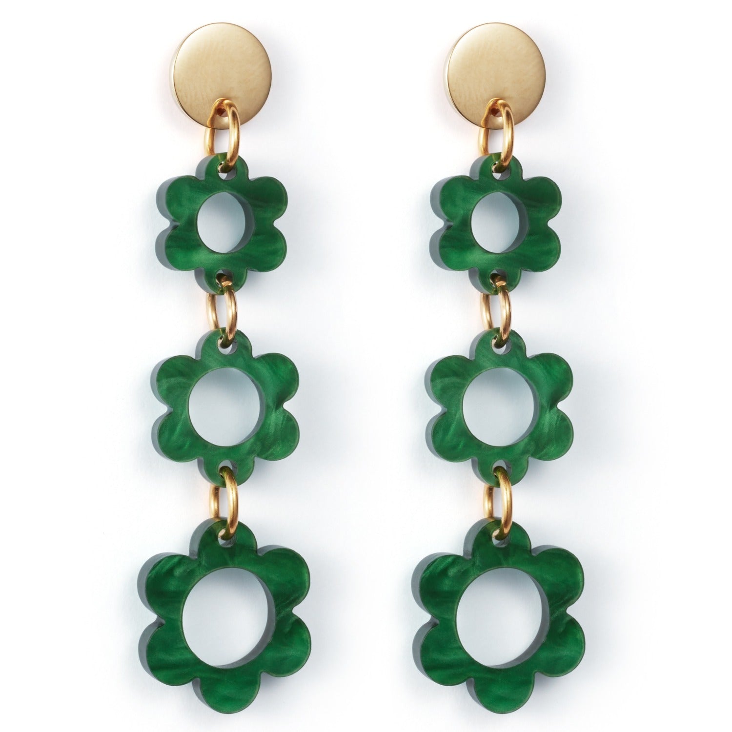 Flower Drop Earrings Green