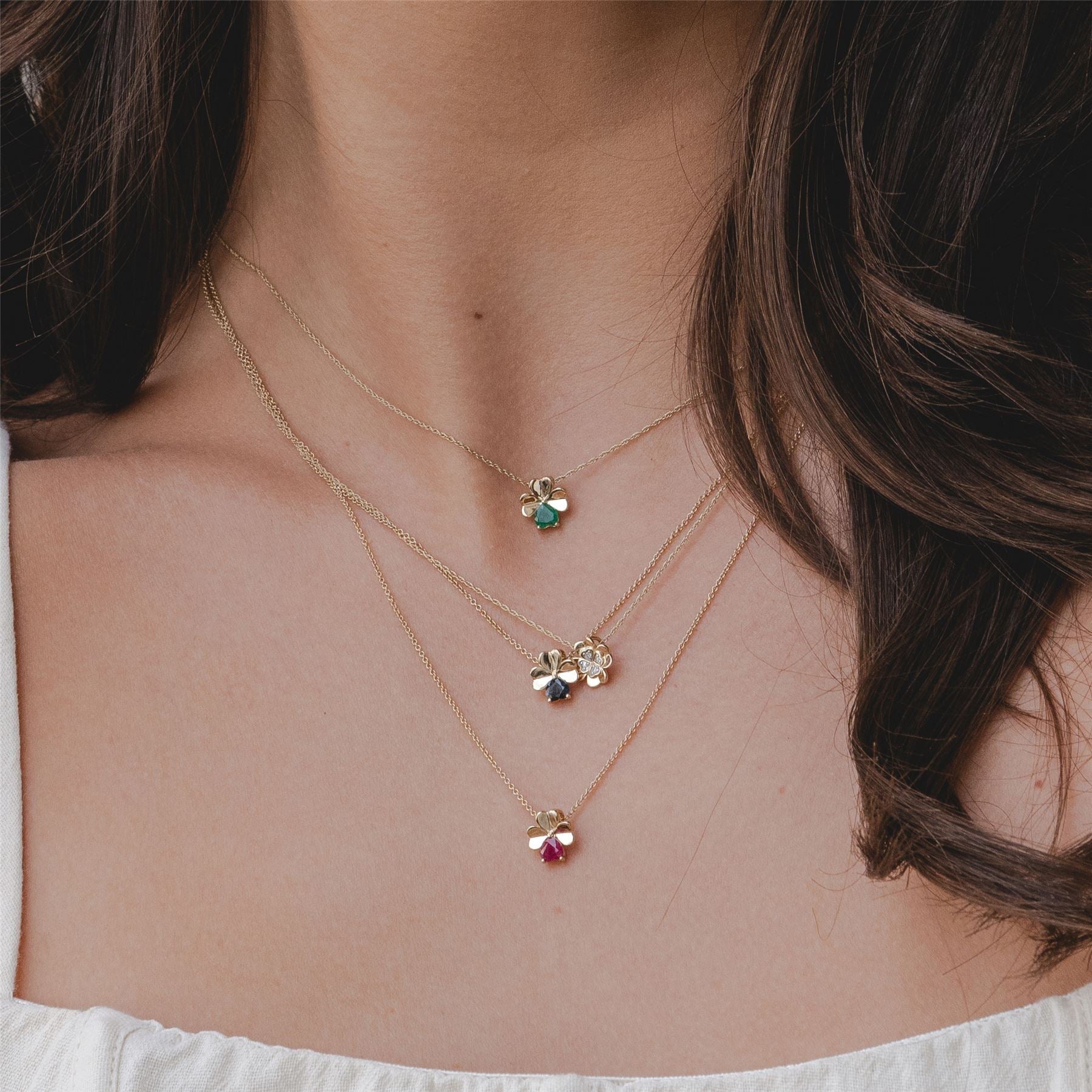 Gardenia Ruby Clover Pendant Necklace In Yellow Gold