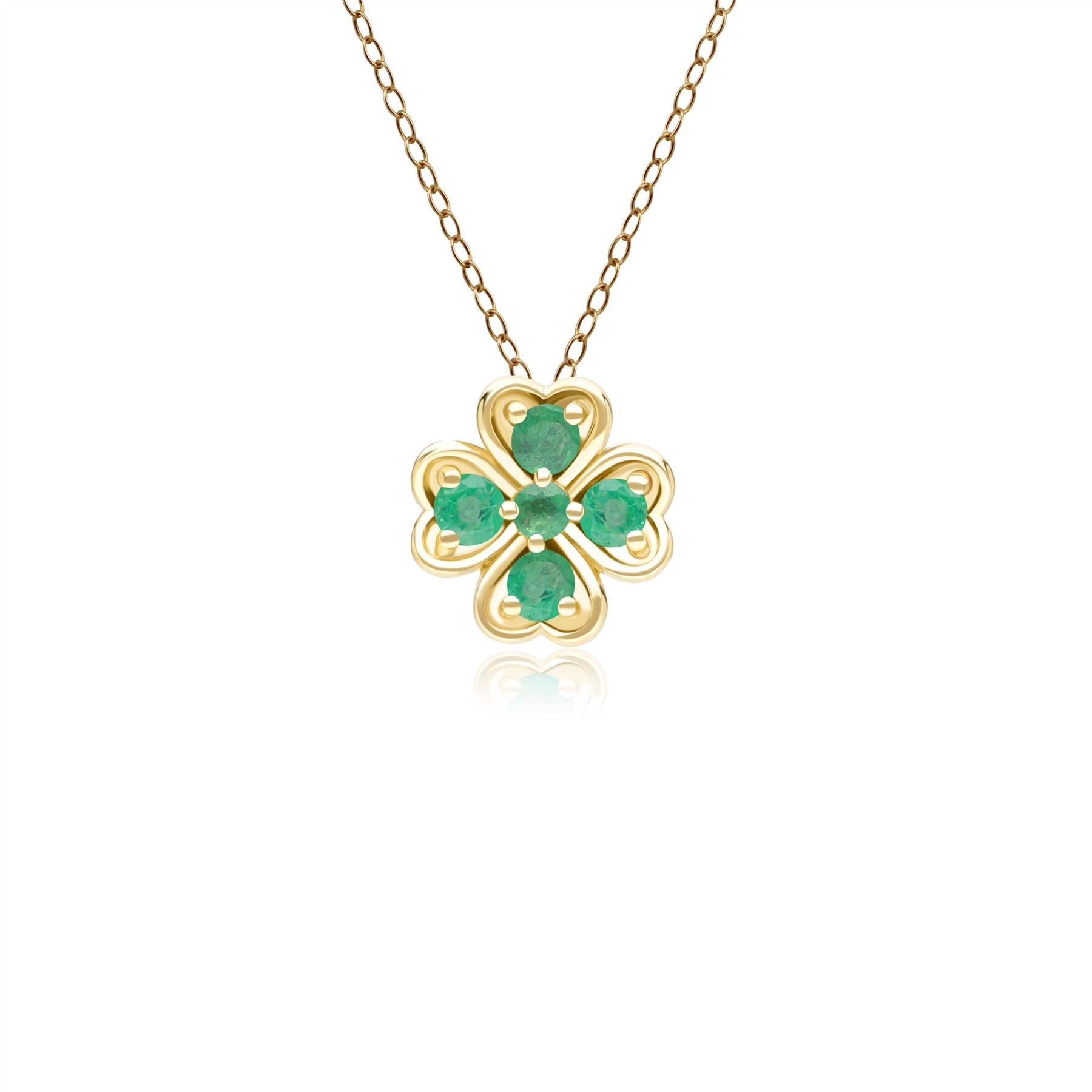 Gardenia Round Emerald Clover Pendant Necklace In Yellow Gold