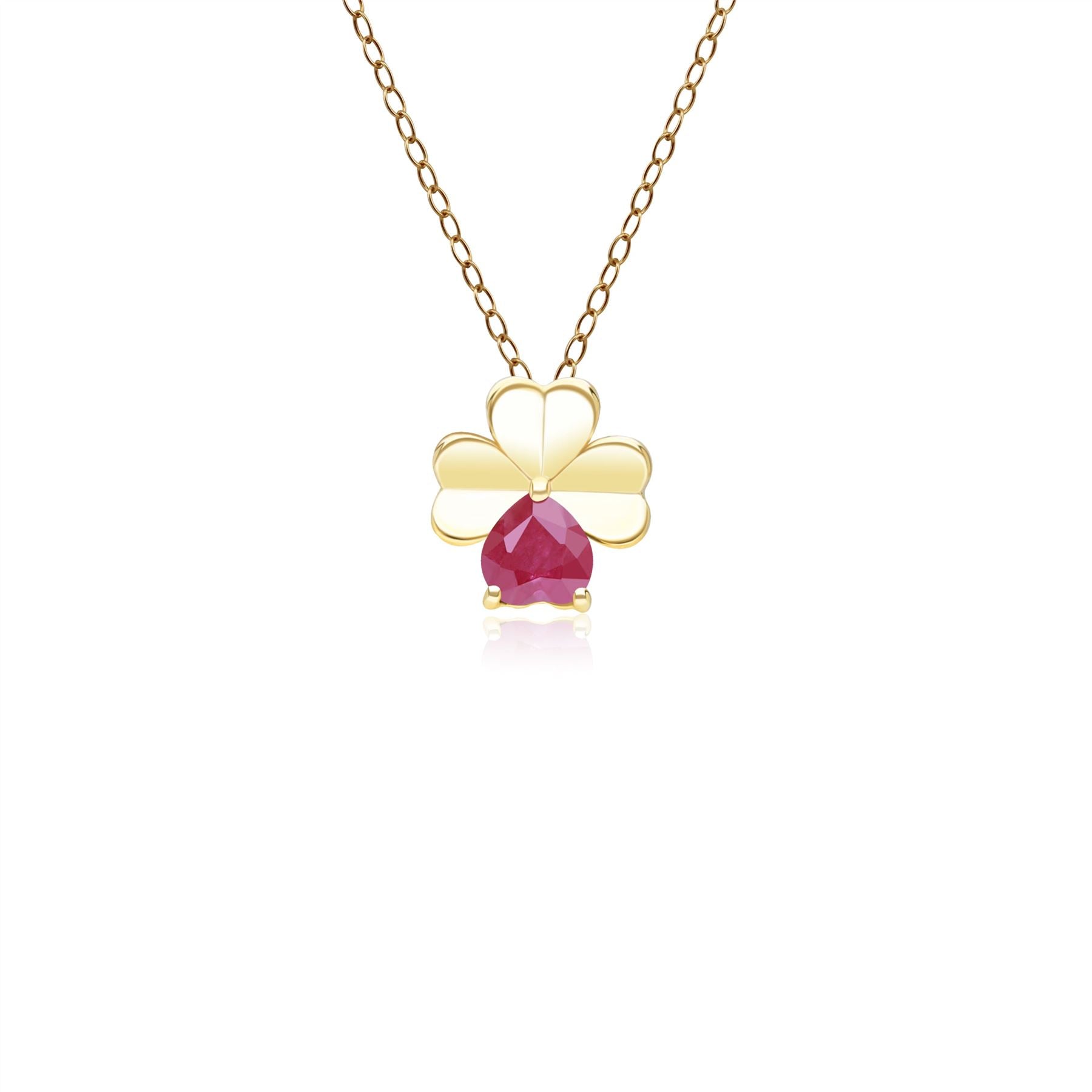 Gardenia Ruby Clover Pendant Necklace In Yellow Gold