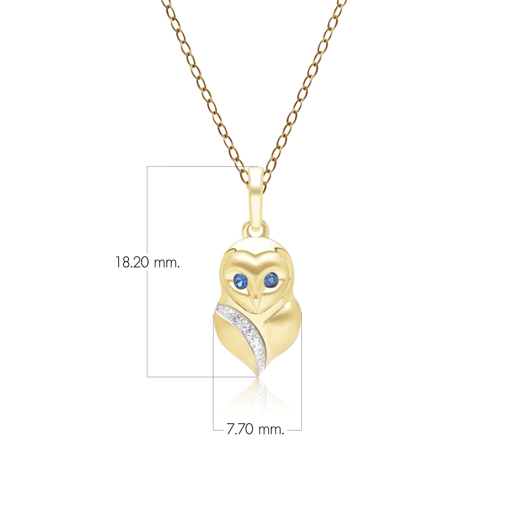 Gardenia Sapphire White Sapphire Owl Pendant Necklace In Yellow Gold