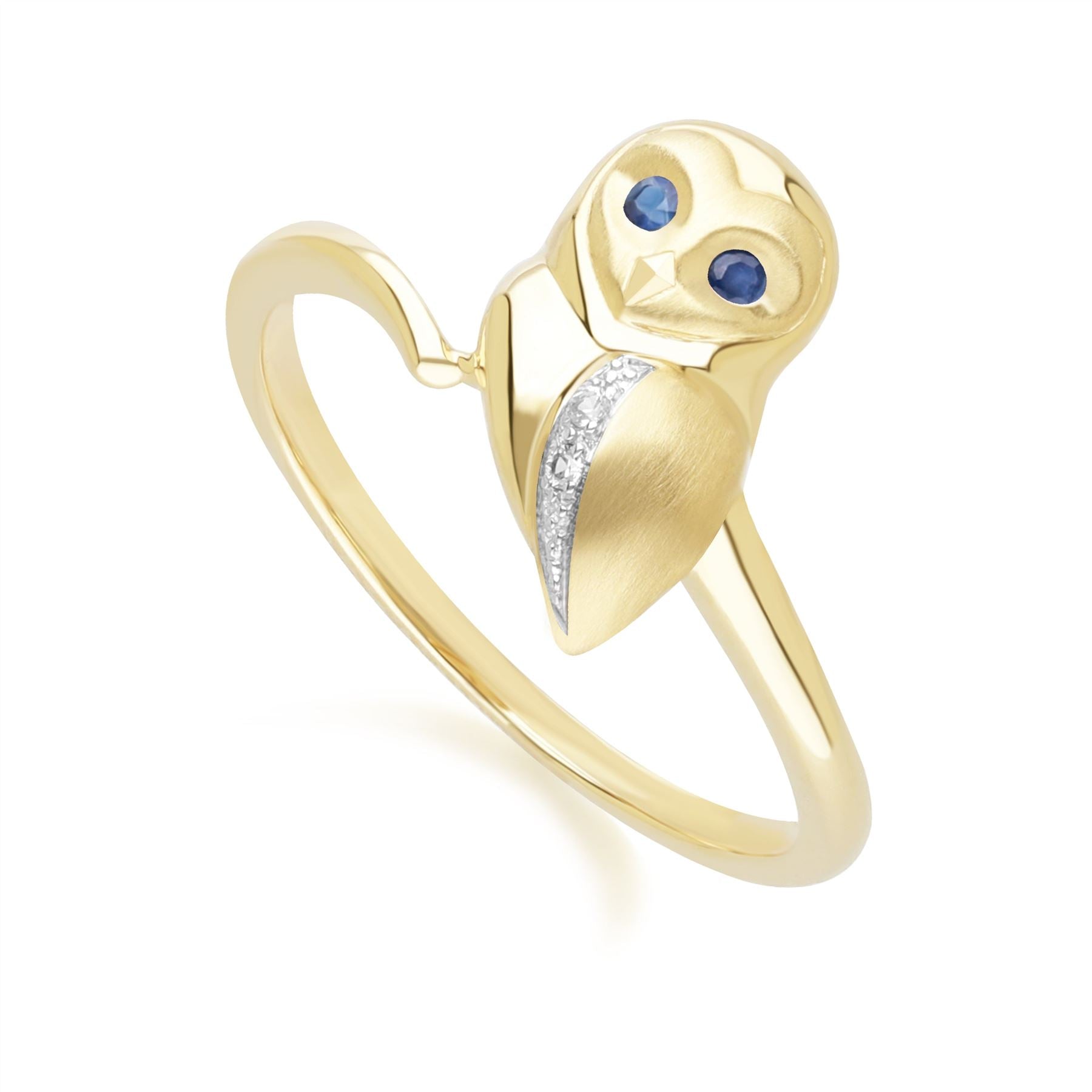 Gardenia Sapphire White Sapphire Owl Ring In Yellow Gold