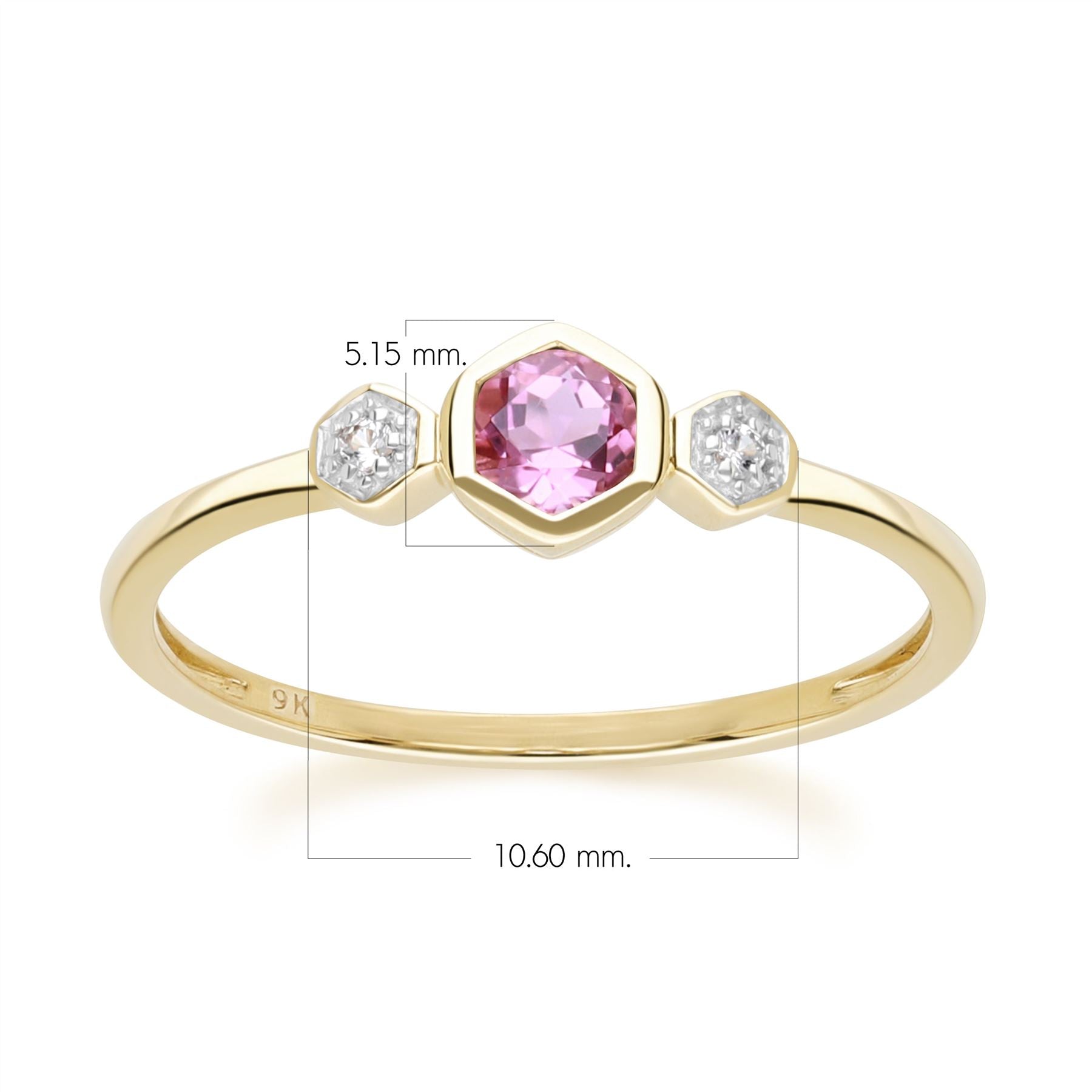 Geometric Round Pink Tourmaline Sapphire Ring In Yellow Gold