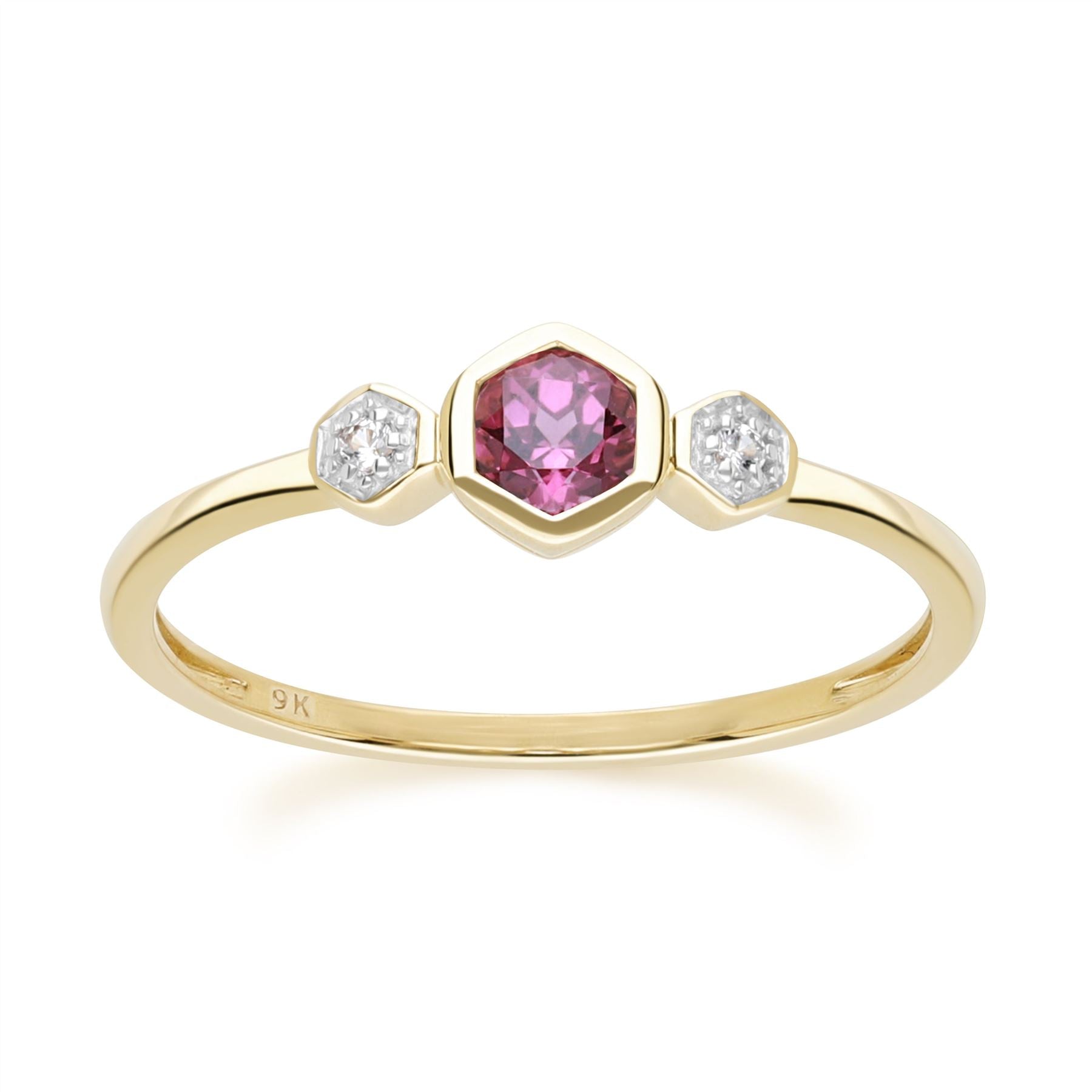 Geometric Round Rhodolite Sapphire Ring In Yellow Gold