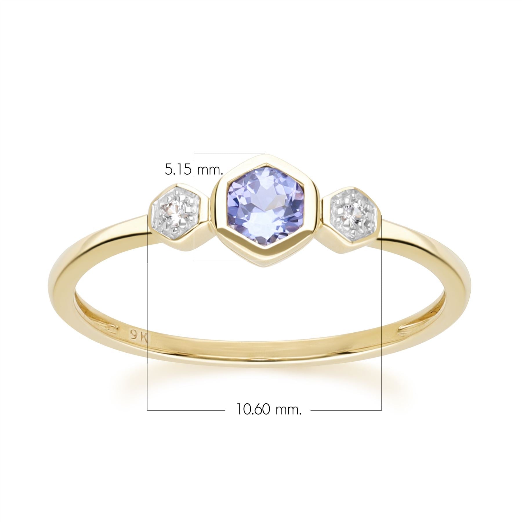 Geometric Round Tanzanite Sapphire Ring In Yellow Gold