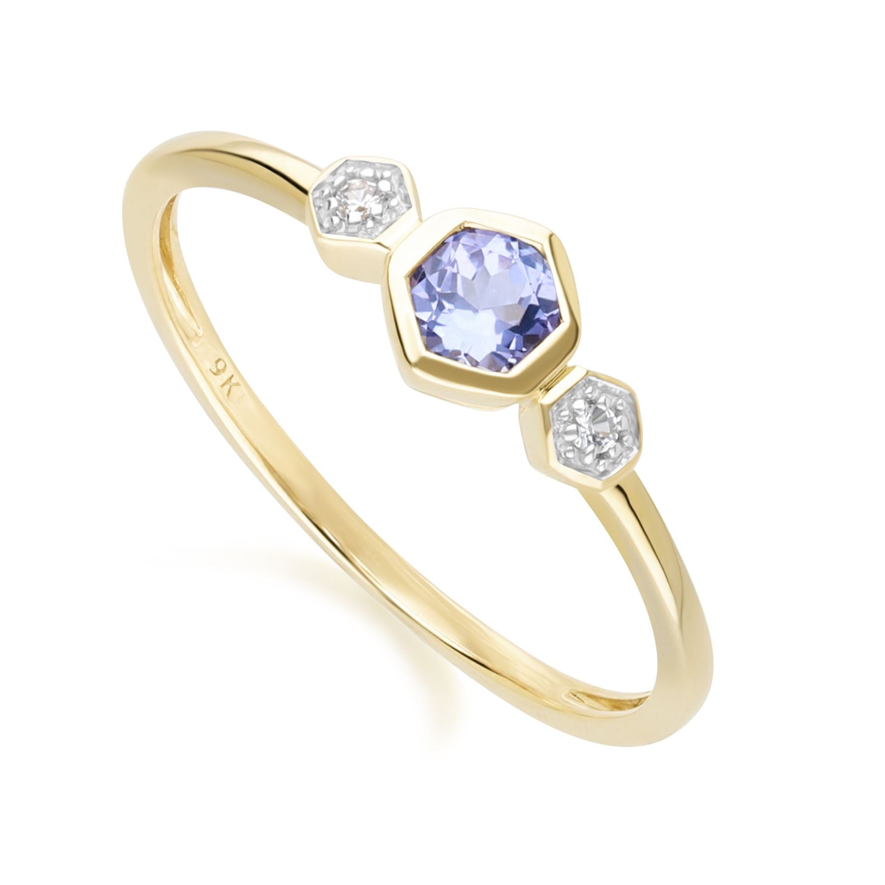 Geometric Round Tanzanite Sapphire Ring In Yellow Gold