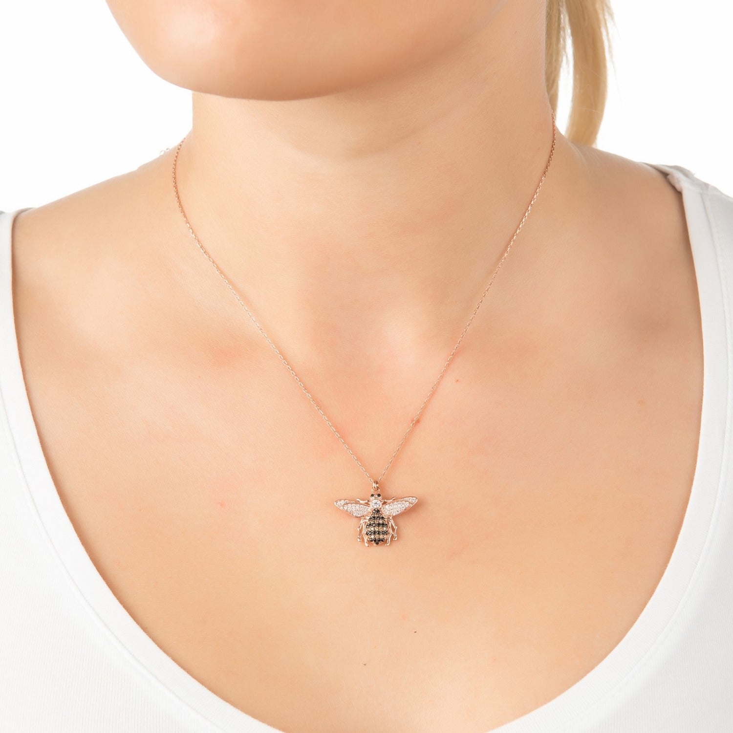 Honey Bee Pendant Necklace Rosegold