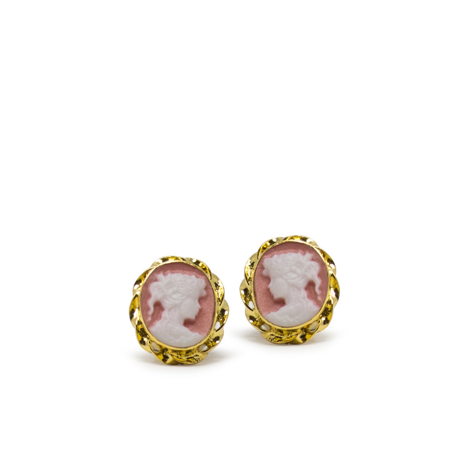 Gold Plated Pink Mini Cameo Stud Earrings