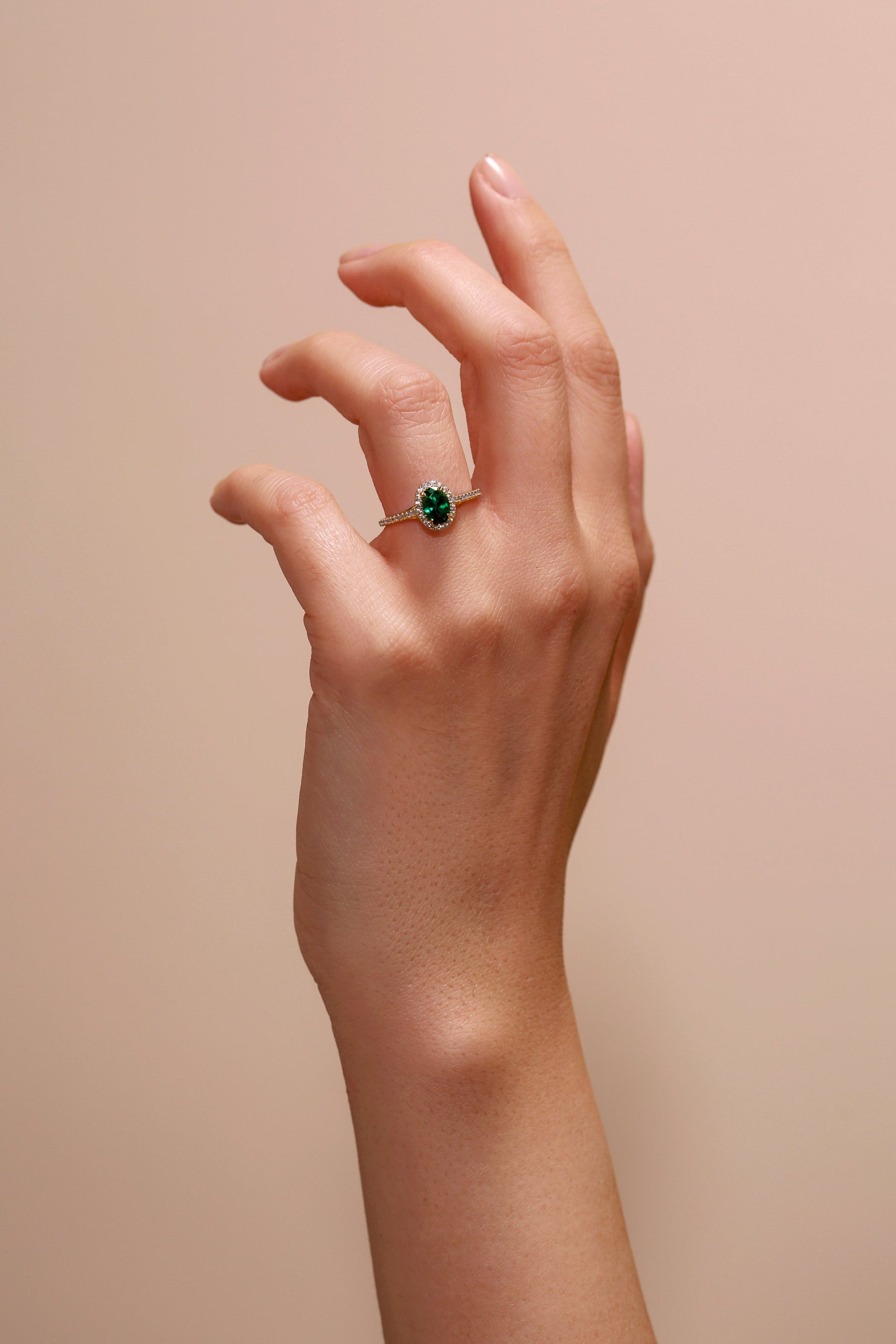 Rosalind Yellow Gold Lab Grown Diamond Created Emerald Ring