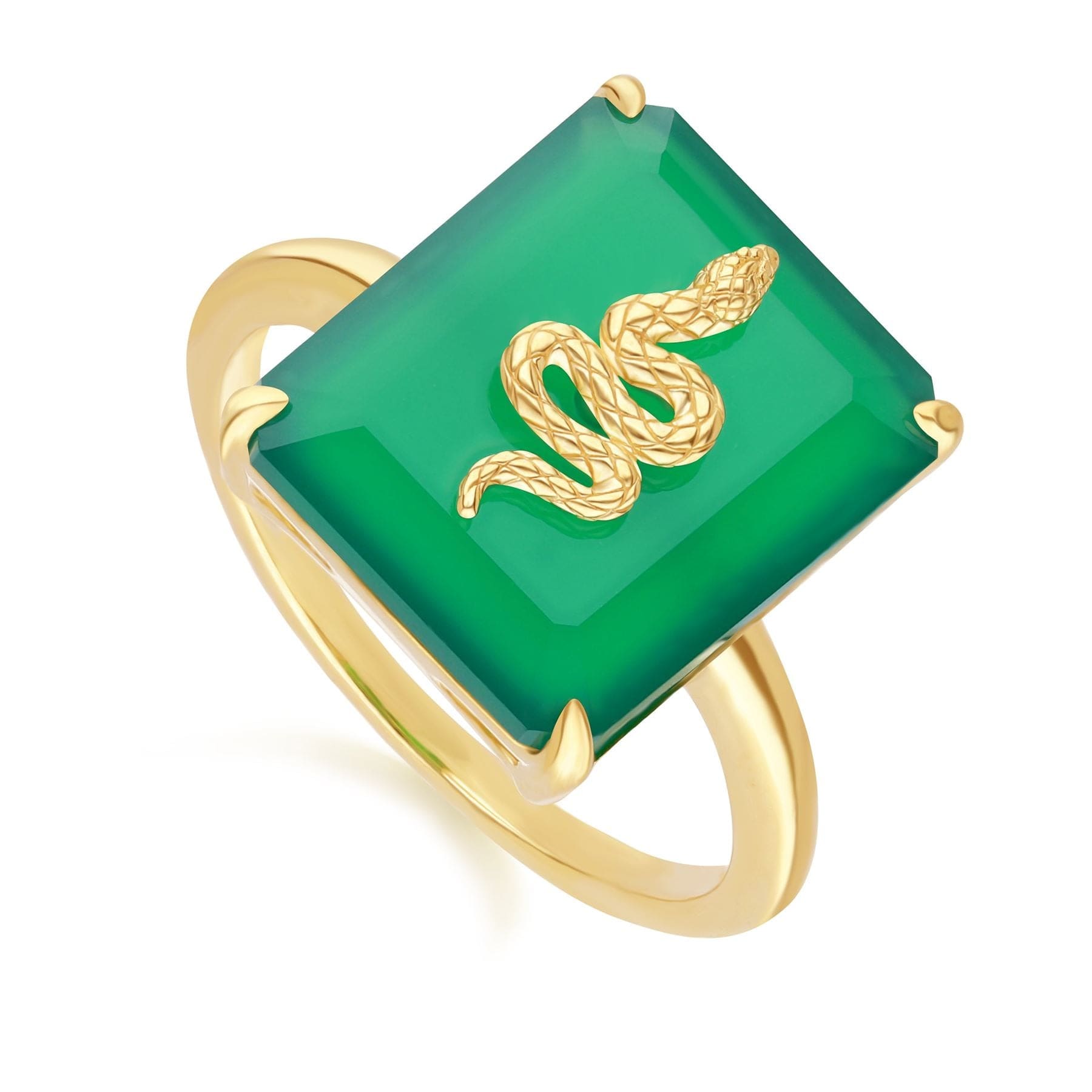 Green Chalcedony Snake Ring Gold Plated