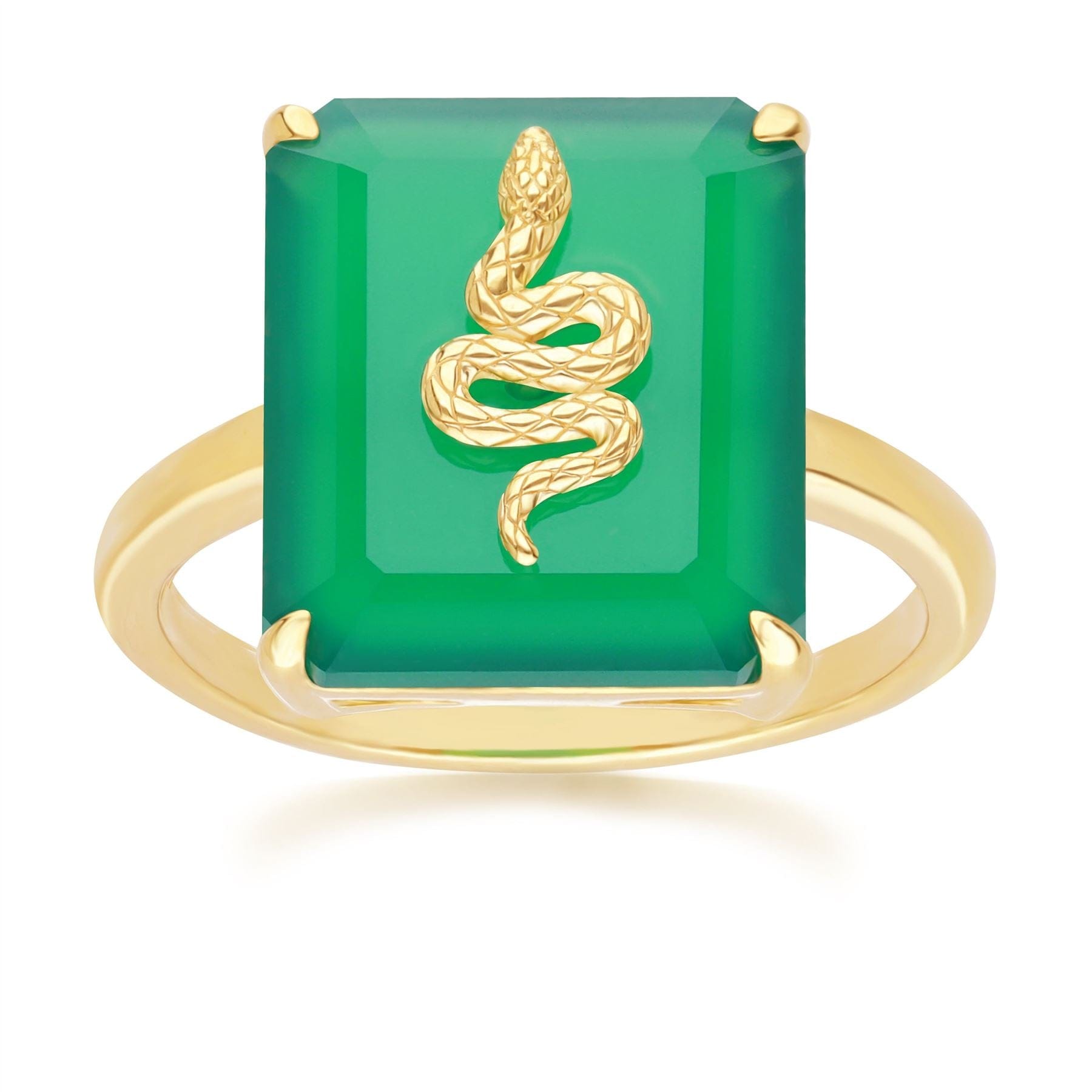 Green Chalcedony Snake Ring Gold Plated