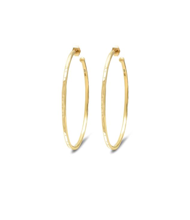 Medium Hammered Yellow Gold Hoop Earrings