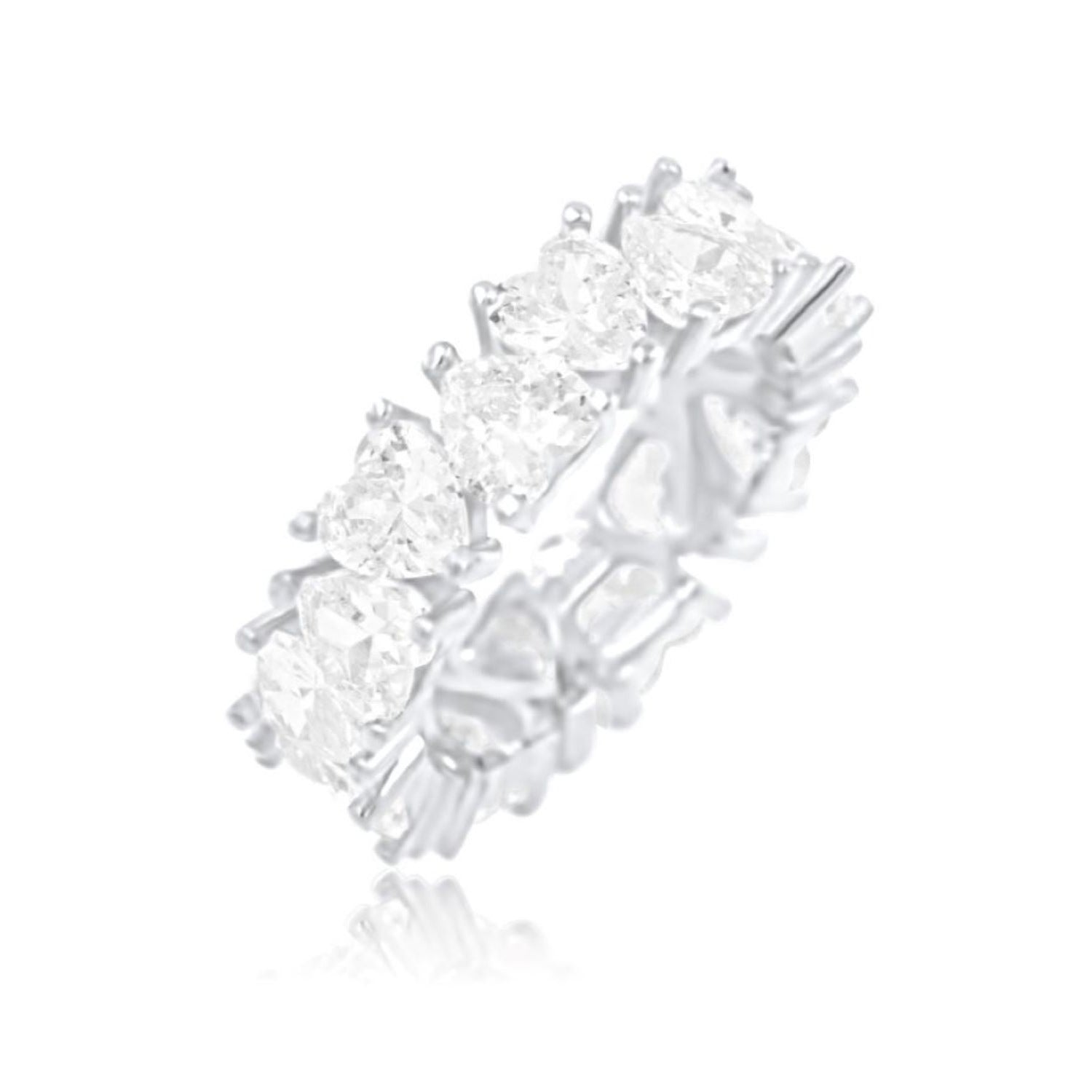 Heart Prong Set Eternity Band Silver