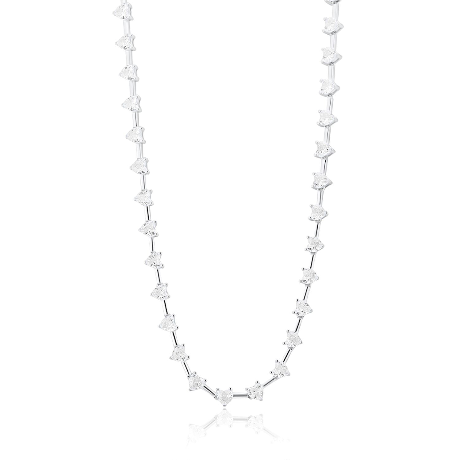 Heart Shaped Bar Tennis Necklace Silver