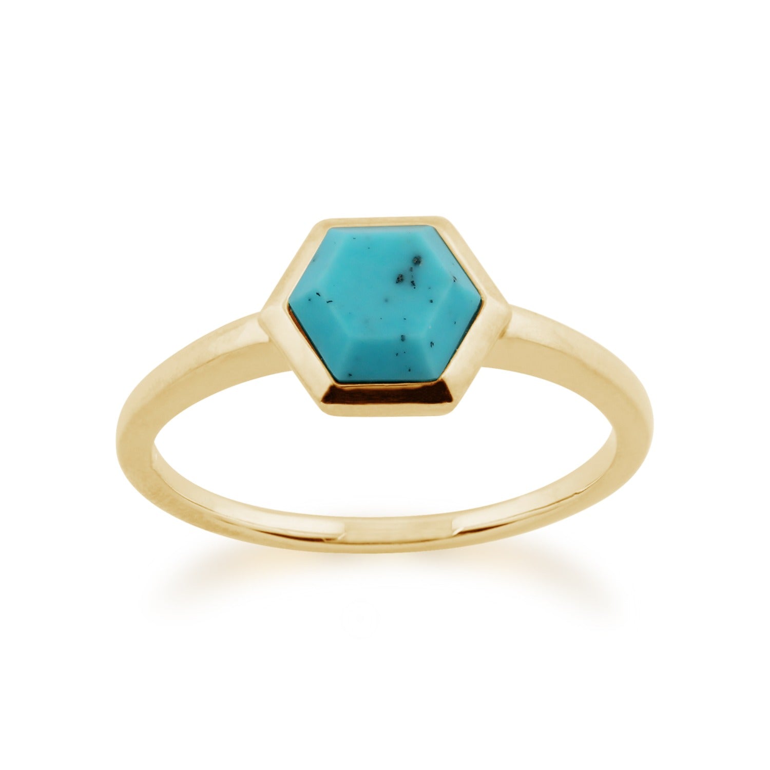 Turquoise Hexagon Ring Gold Plated Silver