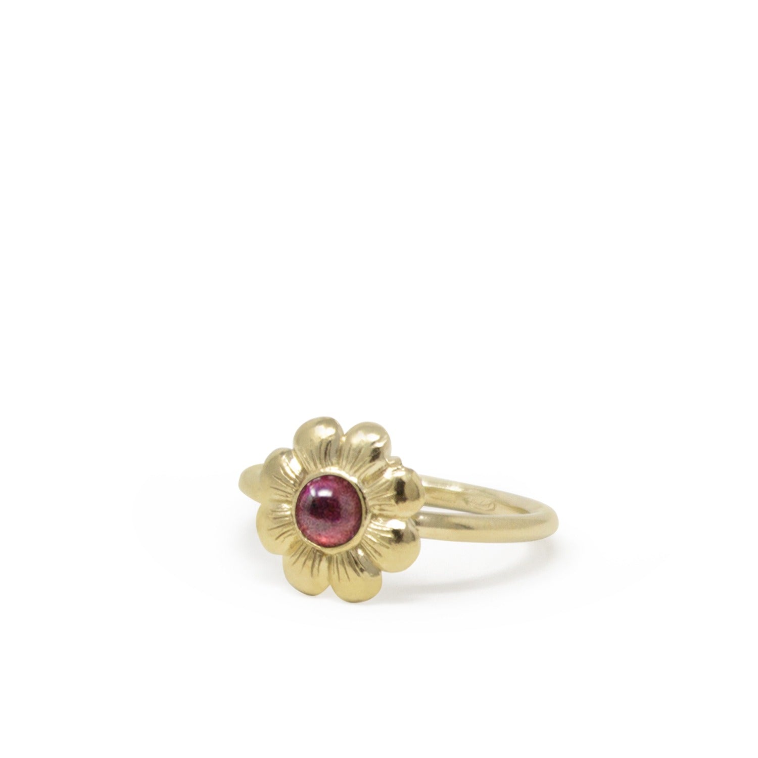 Mini Flower Gold Plated Rhodolite Ring