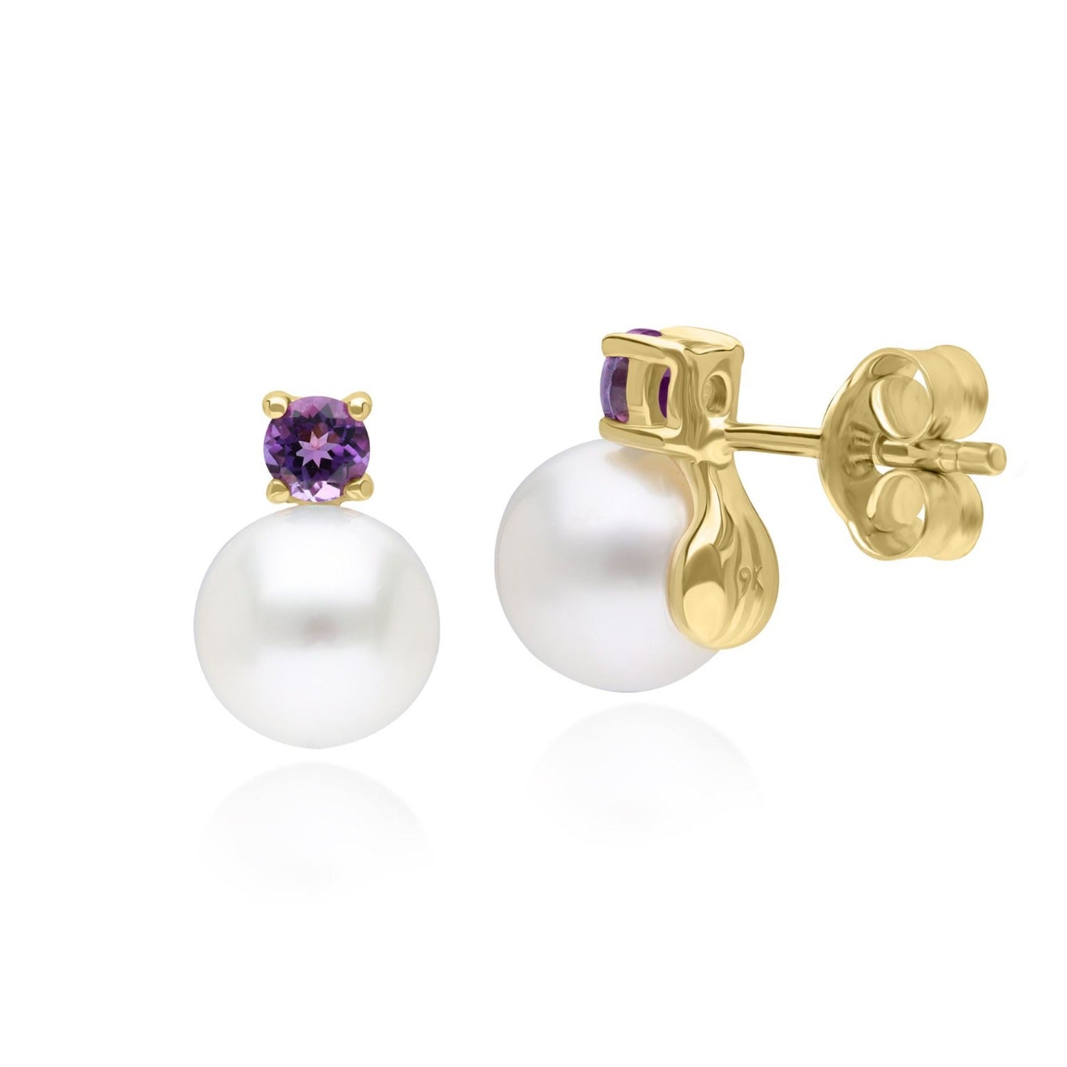 Pearl Amethyst Earrings In Yellow Gold