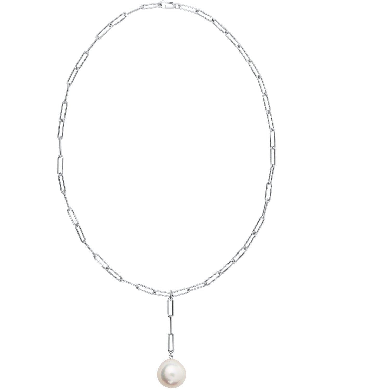 Aetia Lariat Xxl White Pearl Silver Chain Necklace