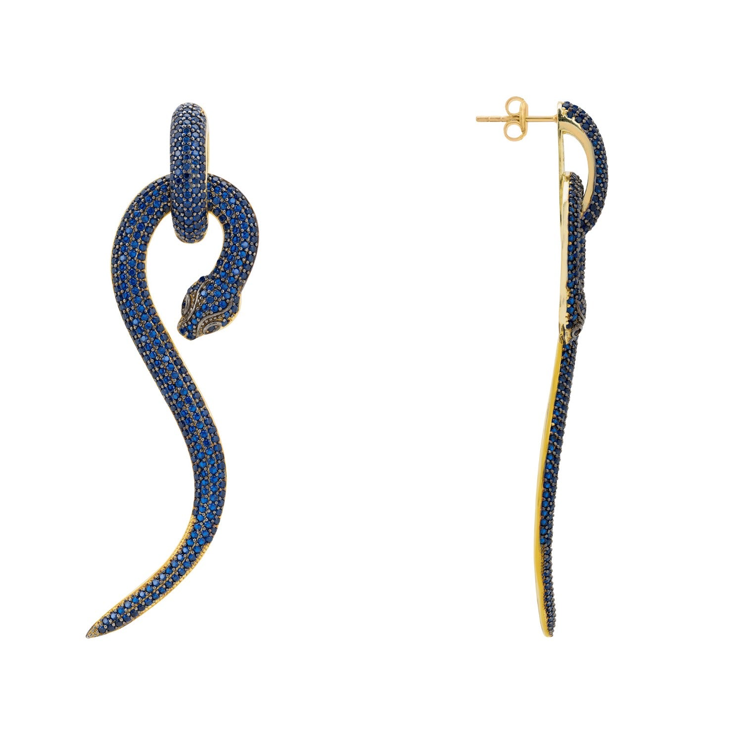 Anaconda Snake Drop Earrings Gold Sapphire