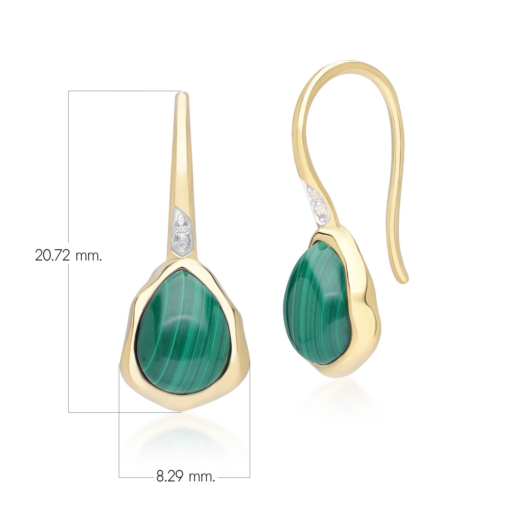 Malachite Topaz Drop Earrings In Gold Plated Sterling Silver