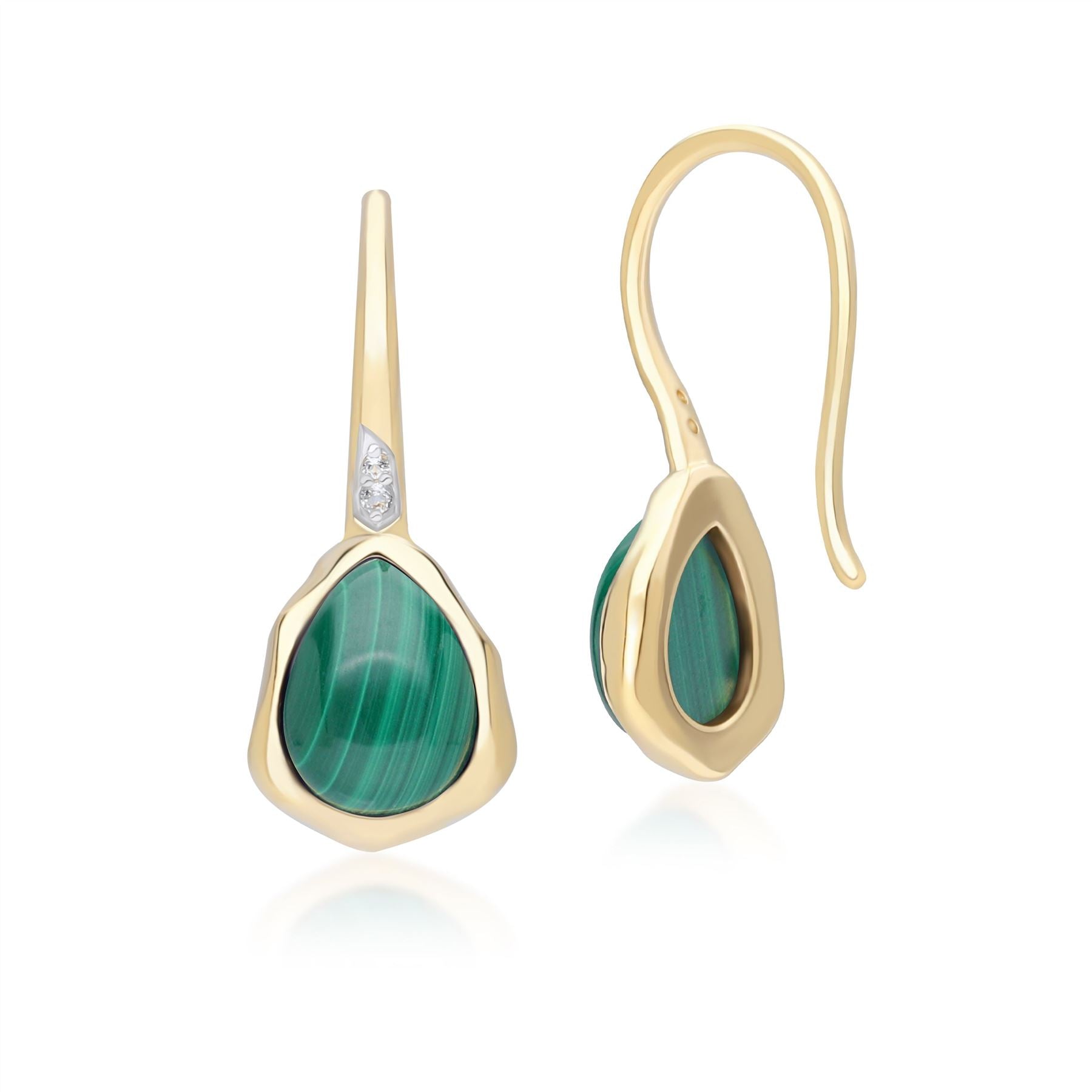 Malachite Topaz Drop Earrings In Gold Plated Sterling Silver