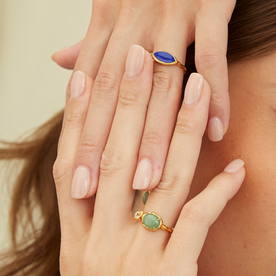 Marquise Lapis Lazuli Ring In Gold Plated Sterling Silver