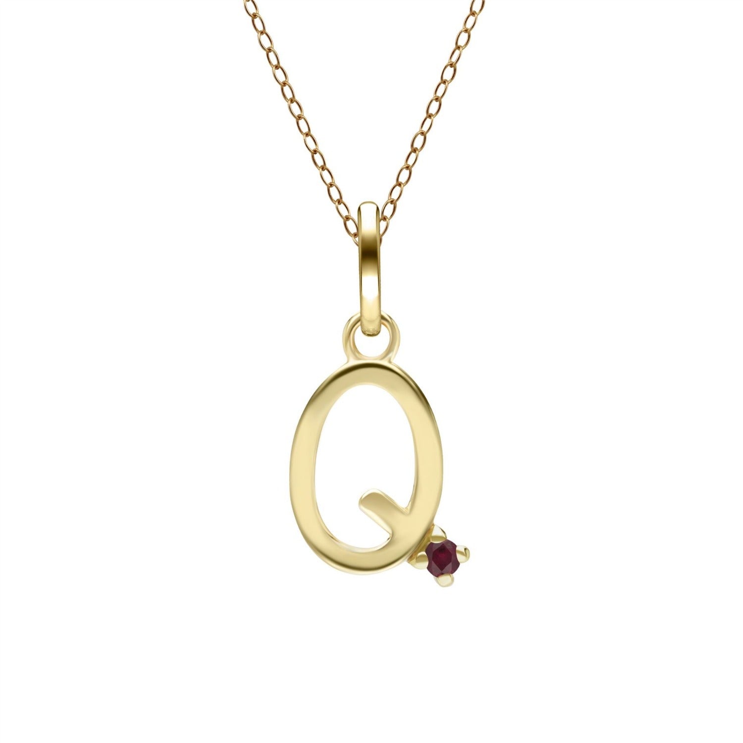 Initial Q Ruby Necklace In Yellow Gold