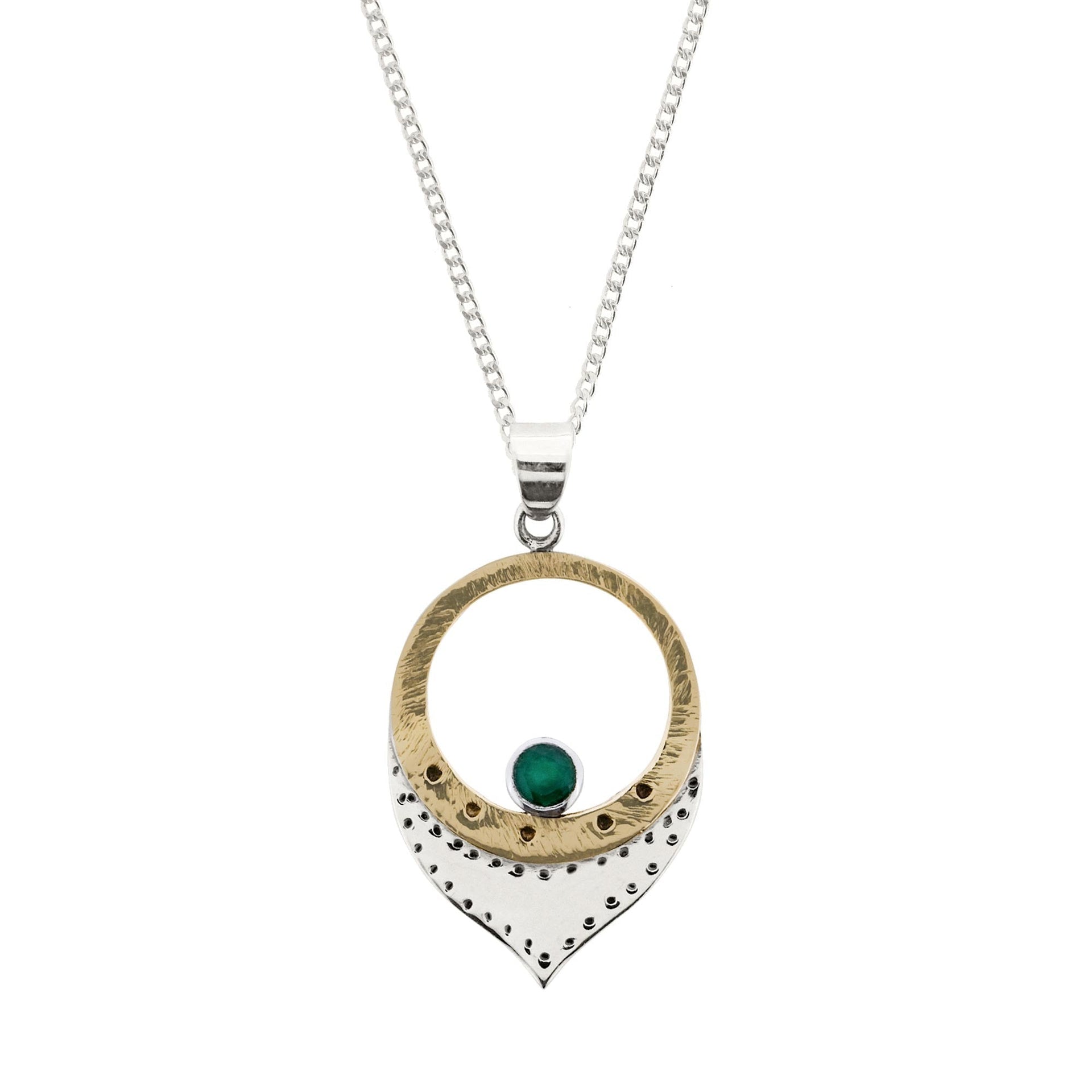 Sundar Silver Pendant Necklace Green Onyx