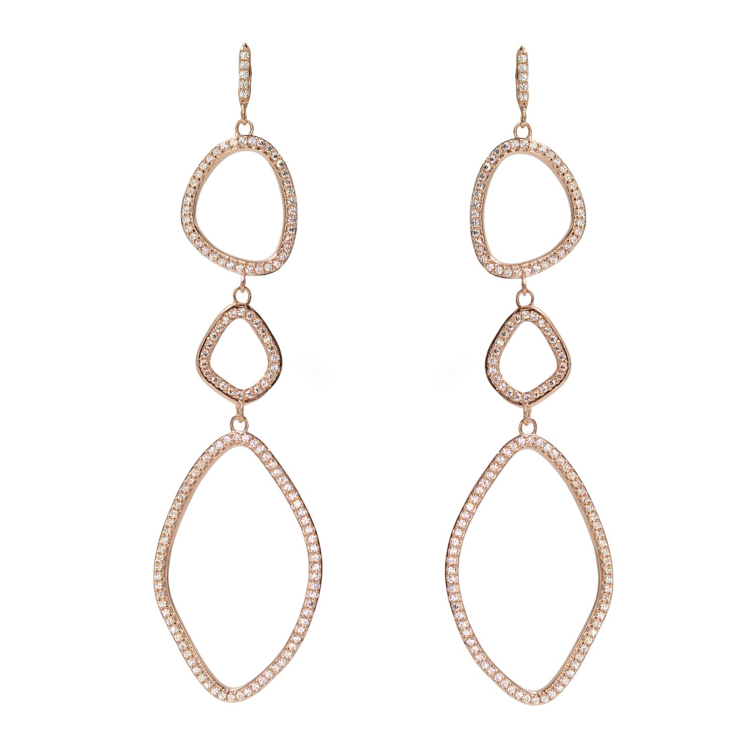 Triple Organic Shape Dangle Earrings Rose Gold