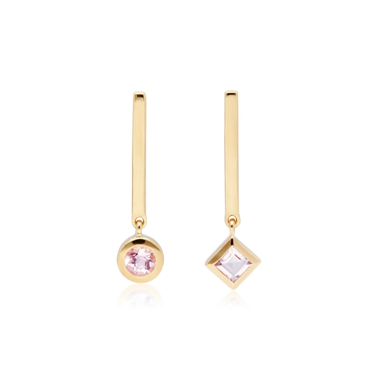 Mismatched Morganite Dangle Earrings In Yellow Gold