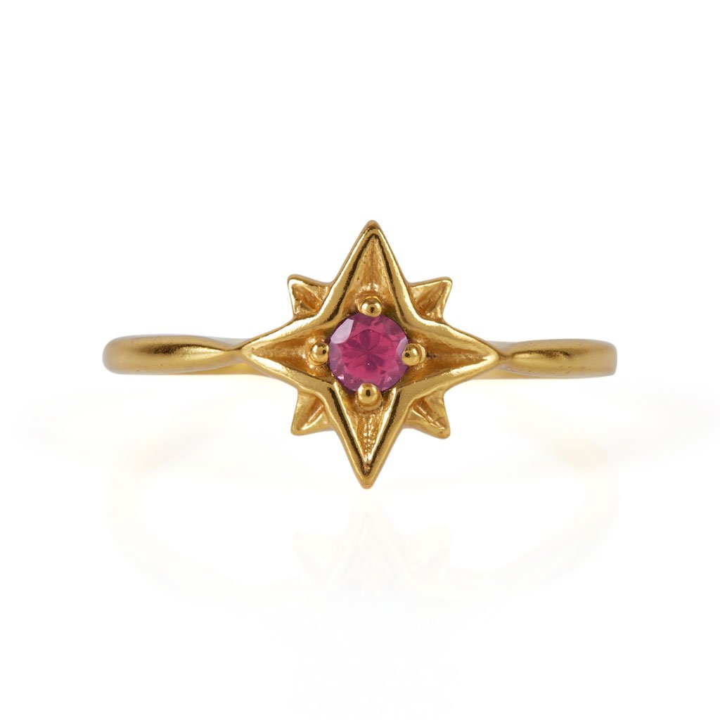 Guiding North Star Rhodolite Ring Gold