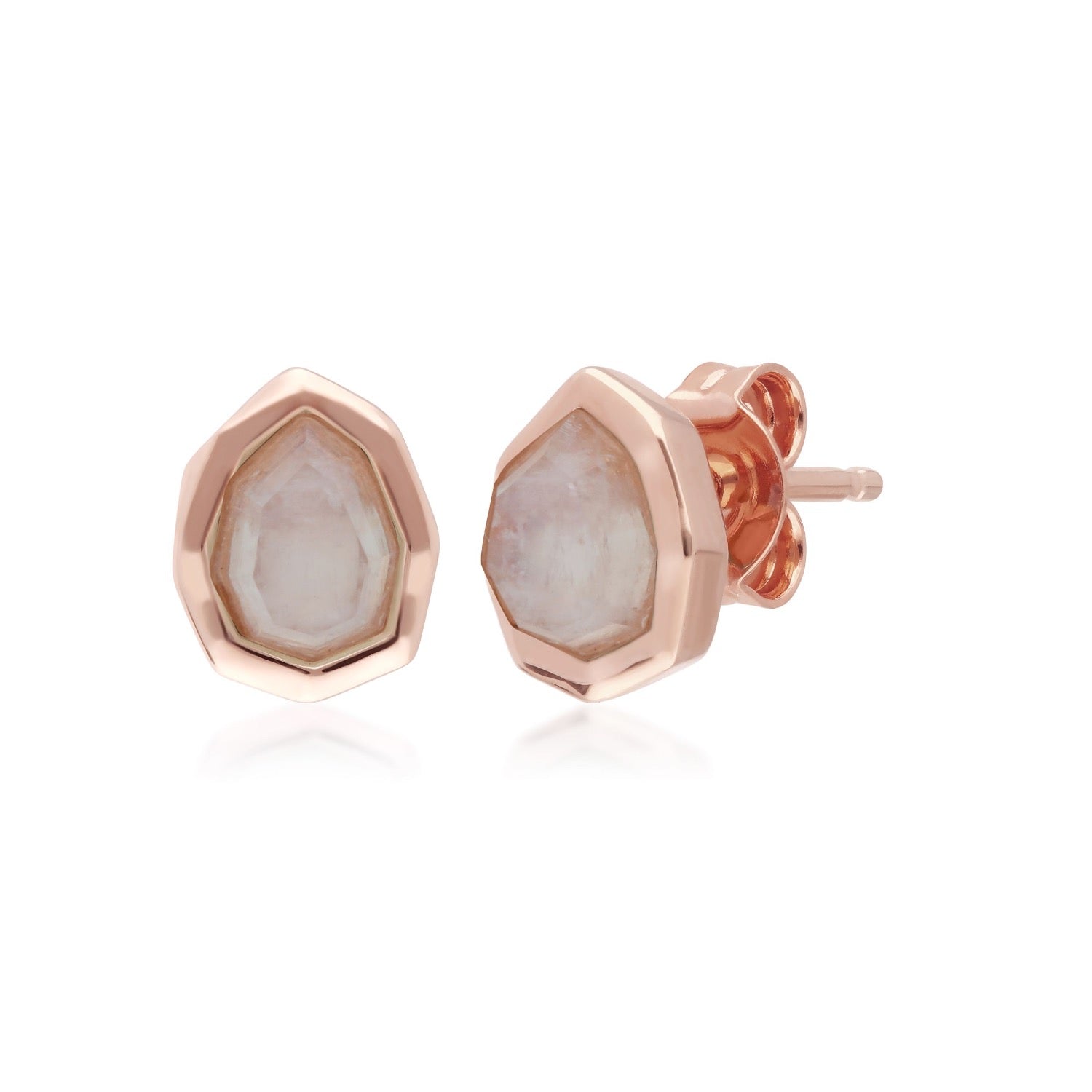 Irregular Rainbow Moonstone Stud Earrings Rose Gold Plated