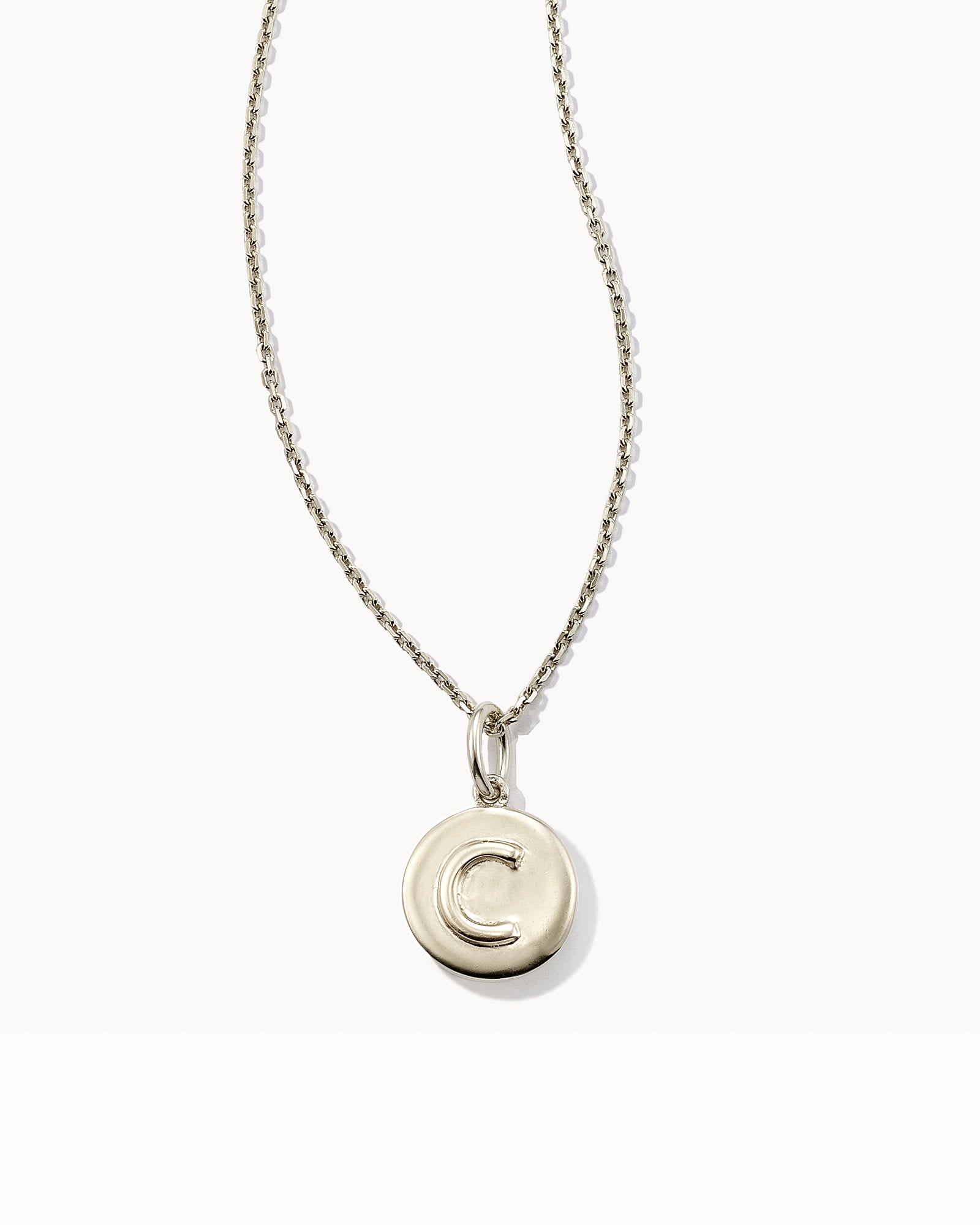 Letter C Coin Pendant Necklace in Oxidized Sterling Silver