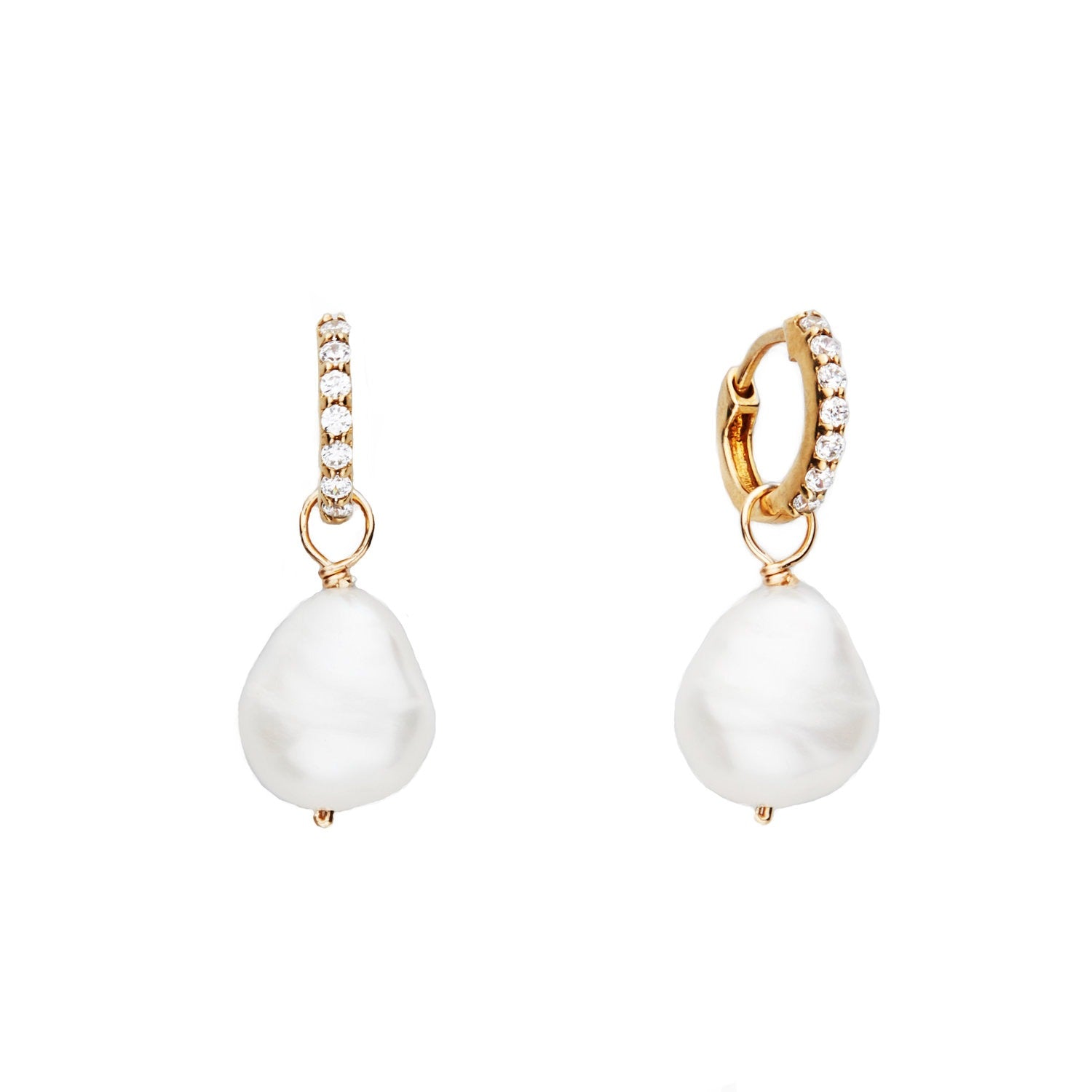 Gold Huggie Pearl Drop Earrings