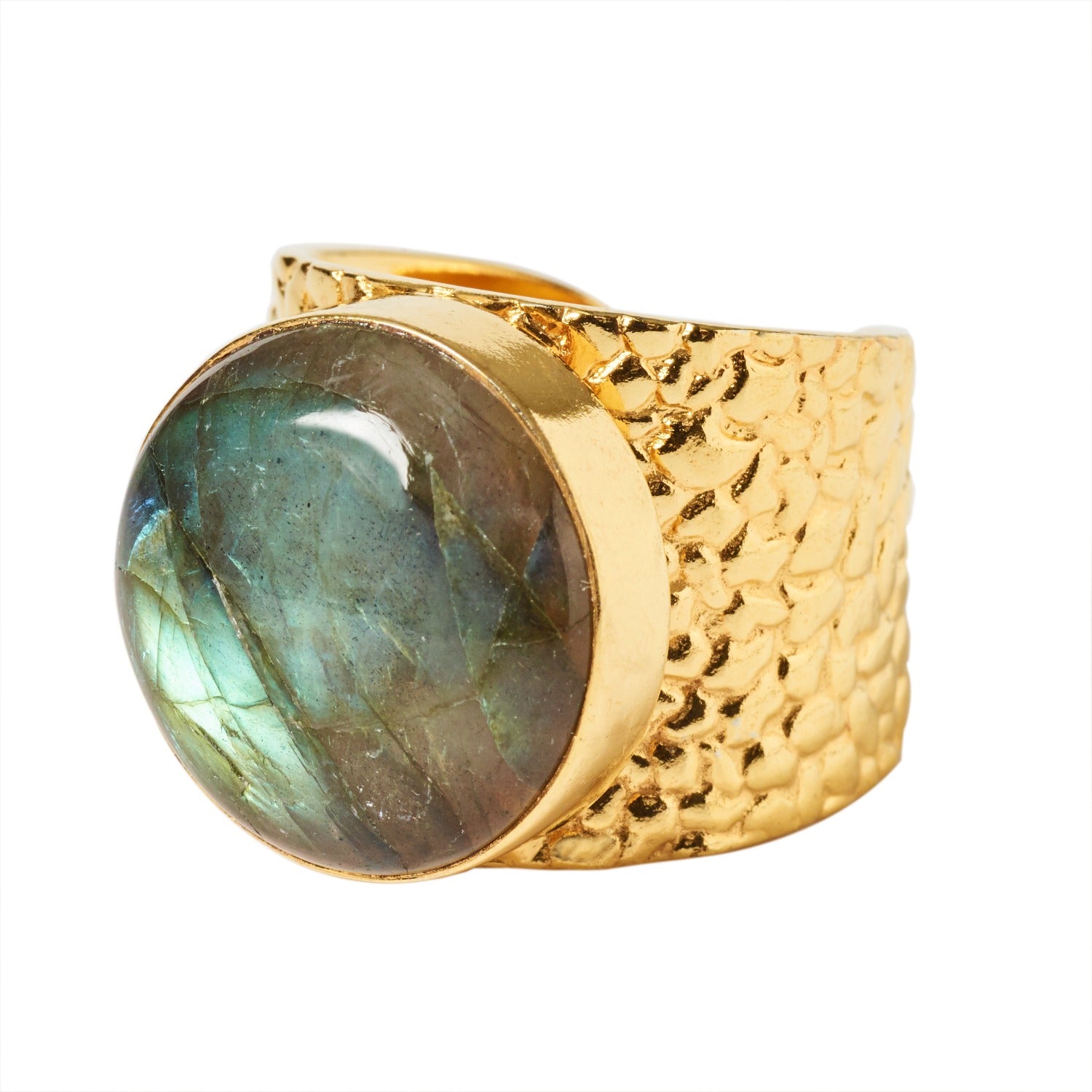 Labradorite Gemstone Earth Adjustable Gold Ring