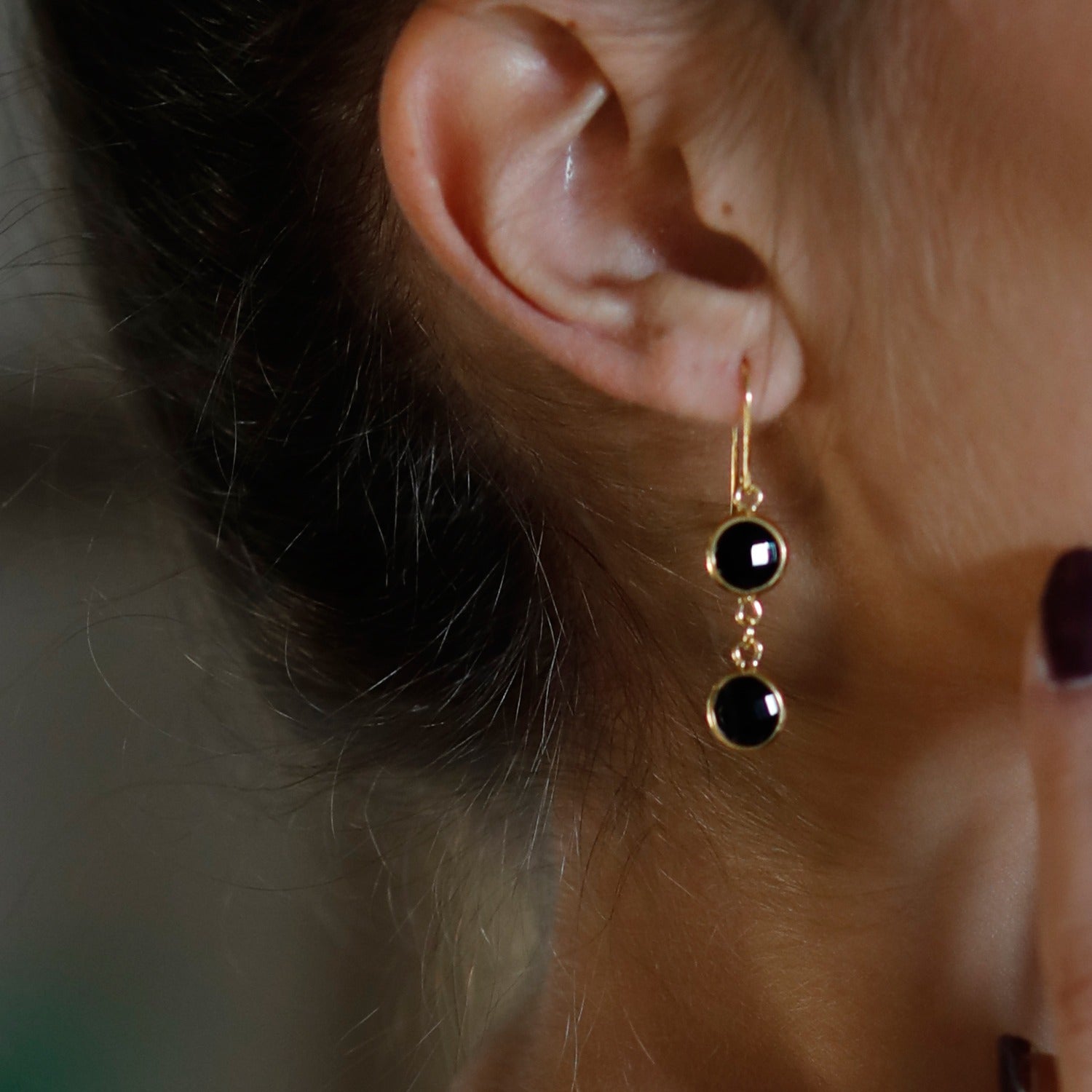 Brio Black Onyx Gold Earrings