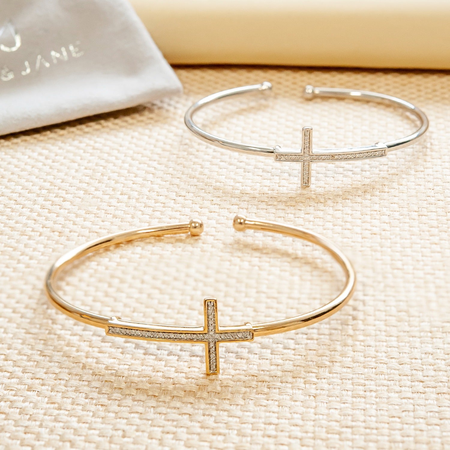 Vermeil Bruna Black Diamond Cross Bangle Bracelet