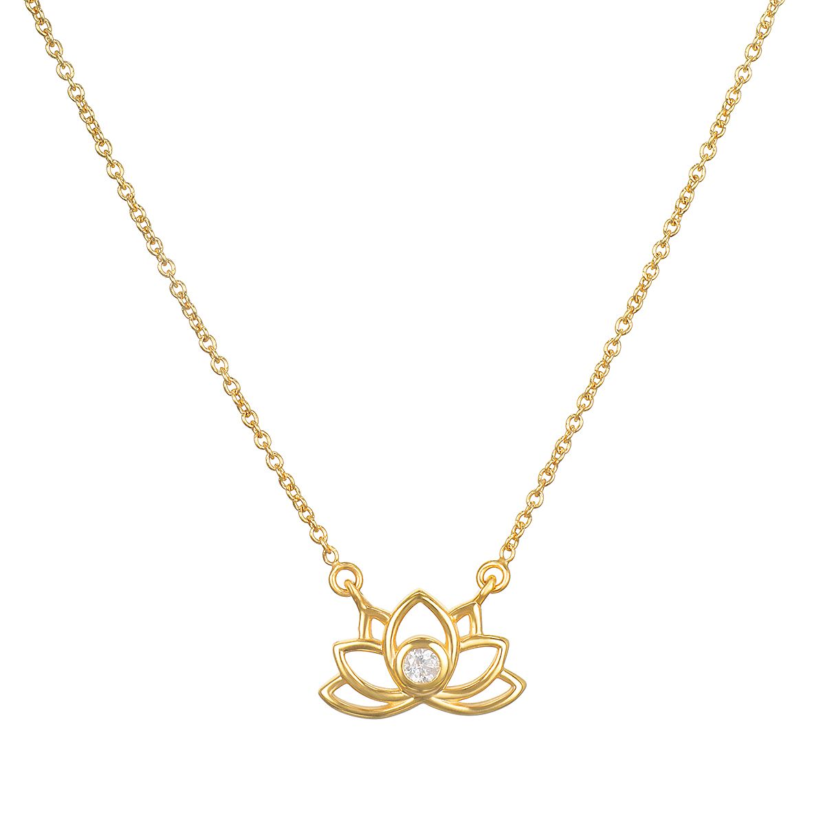 Open Lotus Diamond 14kt Gold Necklace