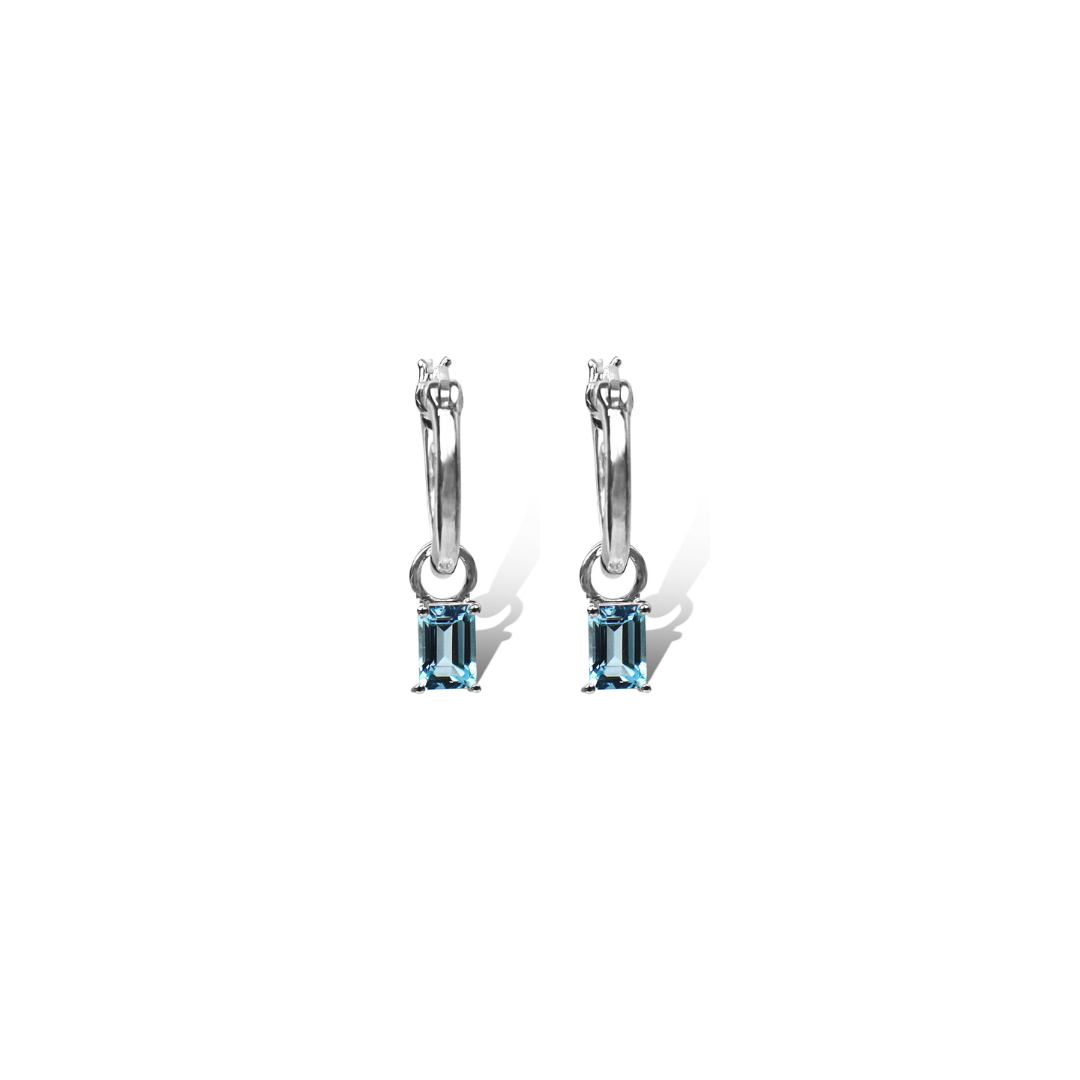 Lucie Blue Topaz Silver Rectangle Hoop Earrings